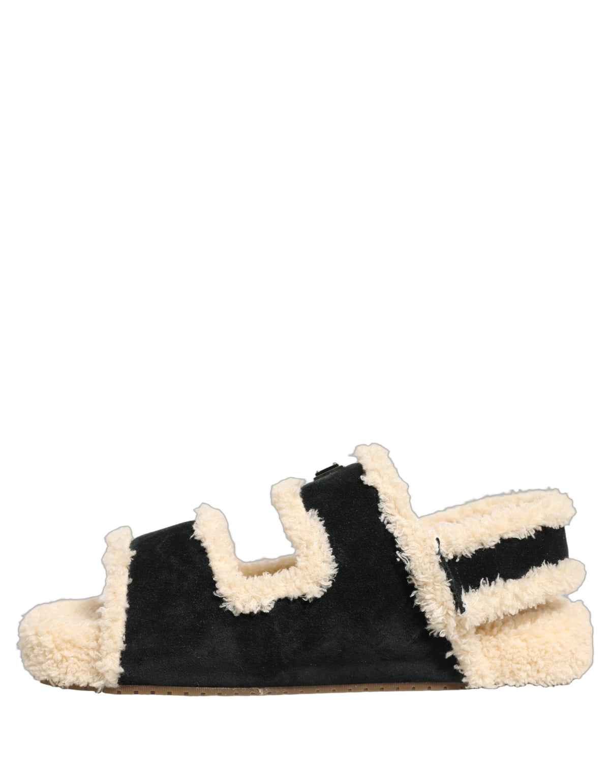 New Dolce & Gabbana Beige Black Faux Fur Flats Men Sandals Shoes