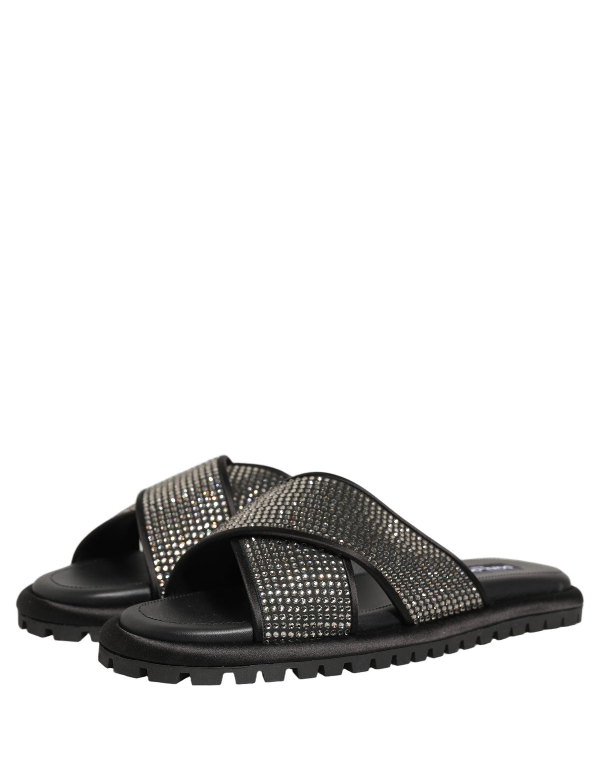 New Dolce & Gabbana Black Strass Criss Cross Slide Sandals Shoes