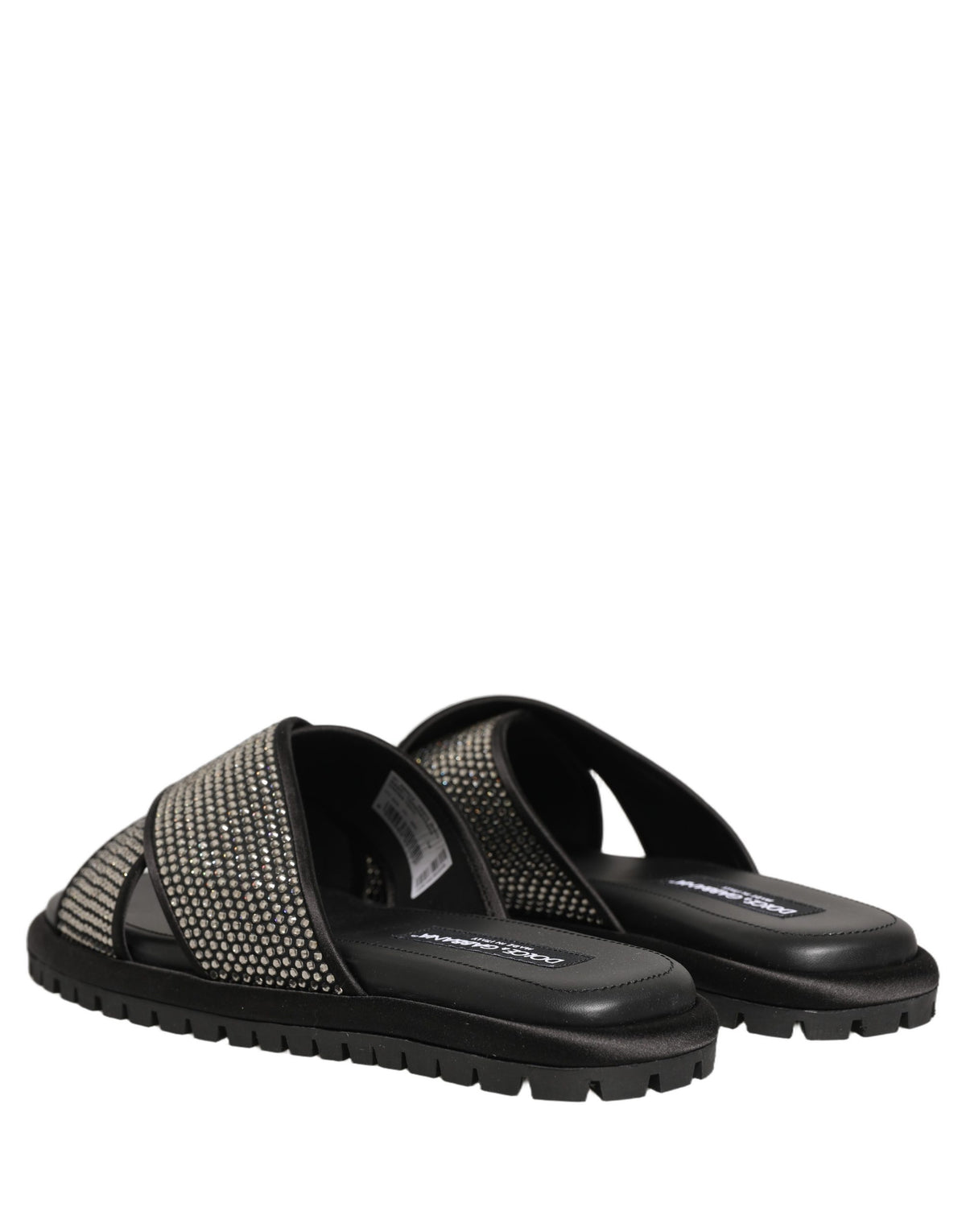 New Dolce & Gabbana Black Strass Criss Cross Slide Sandals Shoes