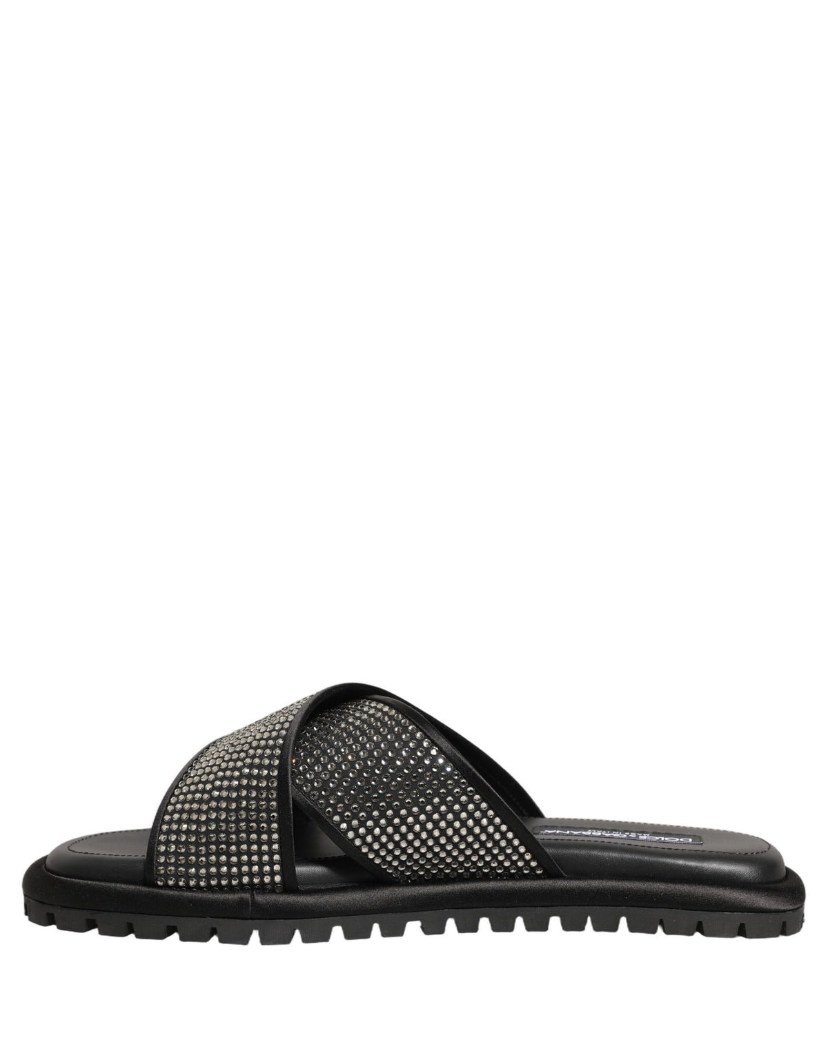 New Dolce & Gabbana Black Strass Criss Cross Slide Sandals Shoes