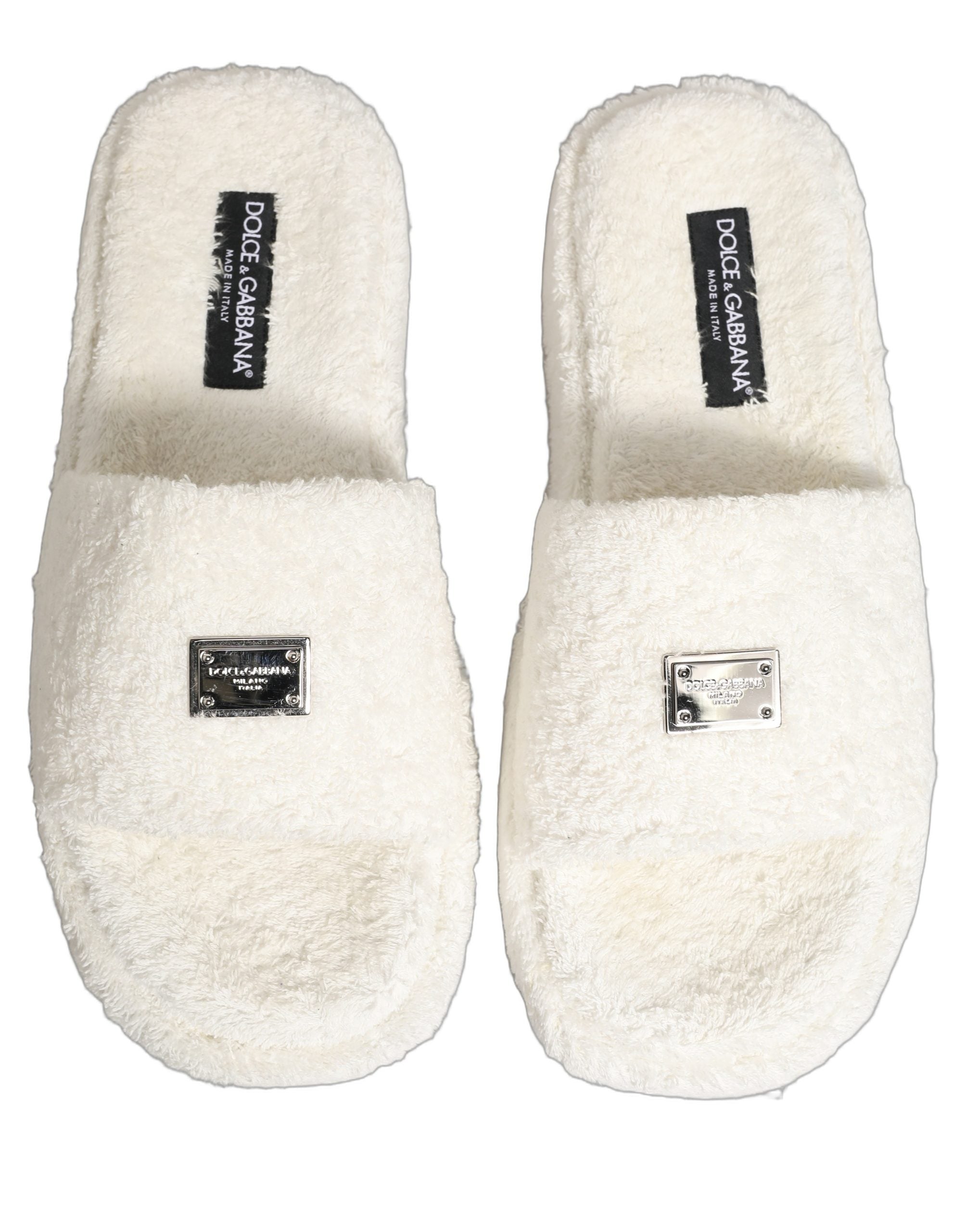 Dolce & Gabbana White Faux Fur Flats Men Slides Sandals Shoes
