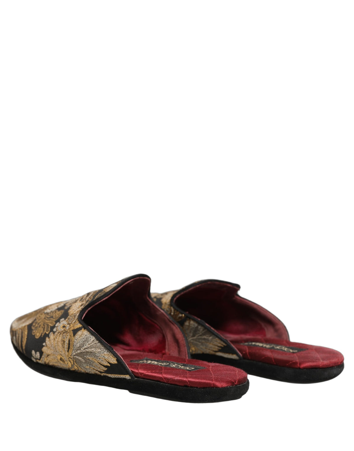 New Dolce & Gabbana Black Floral Jacquard Flats Sandals Men Shoes