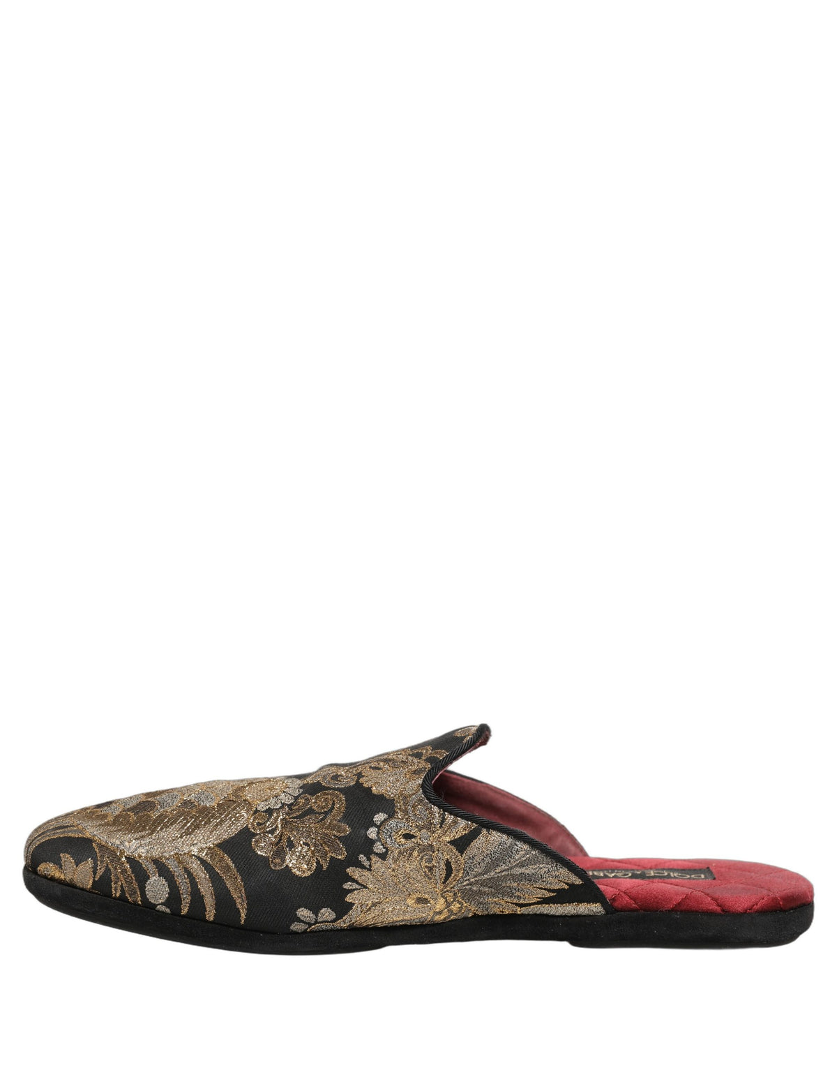 New Dolce & Gabbana Black Floral Jacquard Flats Sandals Men Shoes