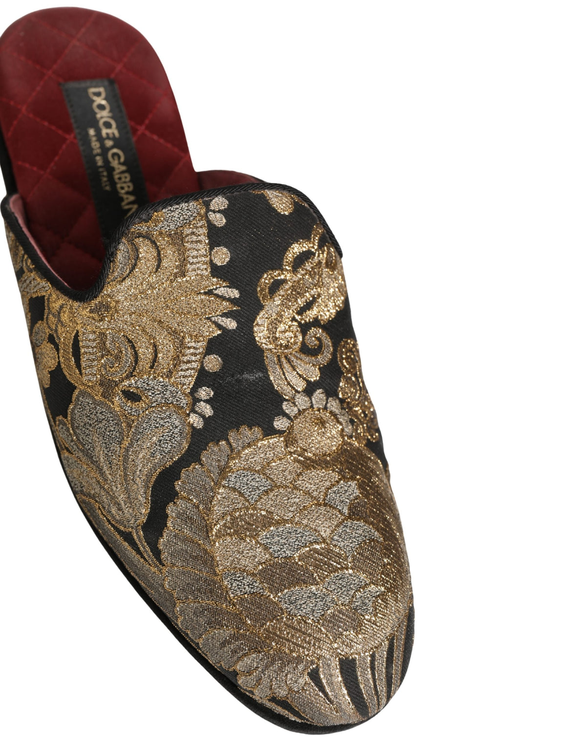 New Dolce & Gabbana Black Floral Jacquard Flats Sandals Men Shoes