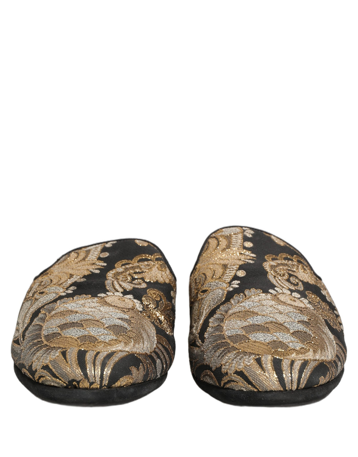 New Dolce & Gabbana Black Floral Jacquard Flats Sandals Men Shoes
