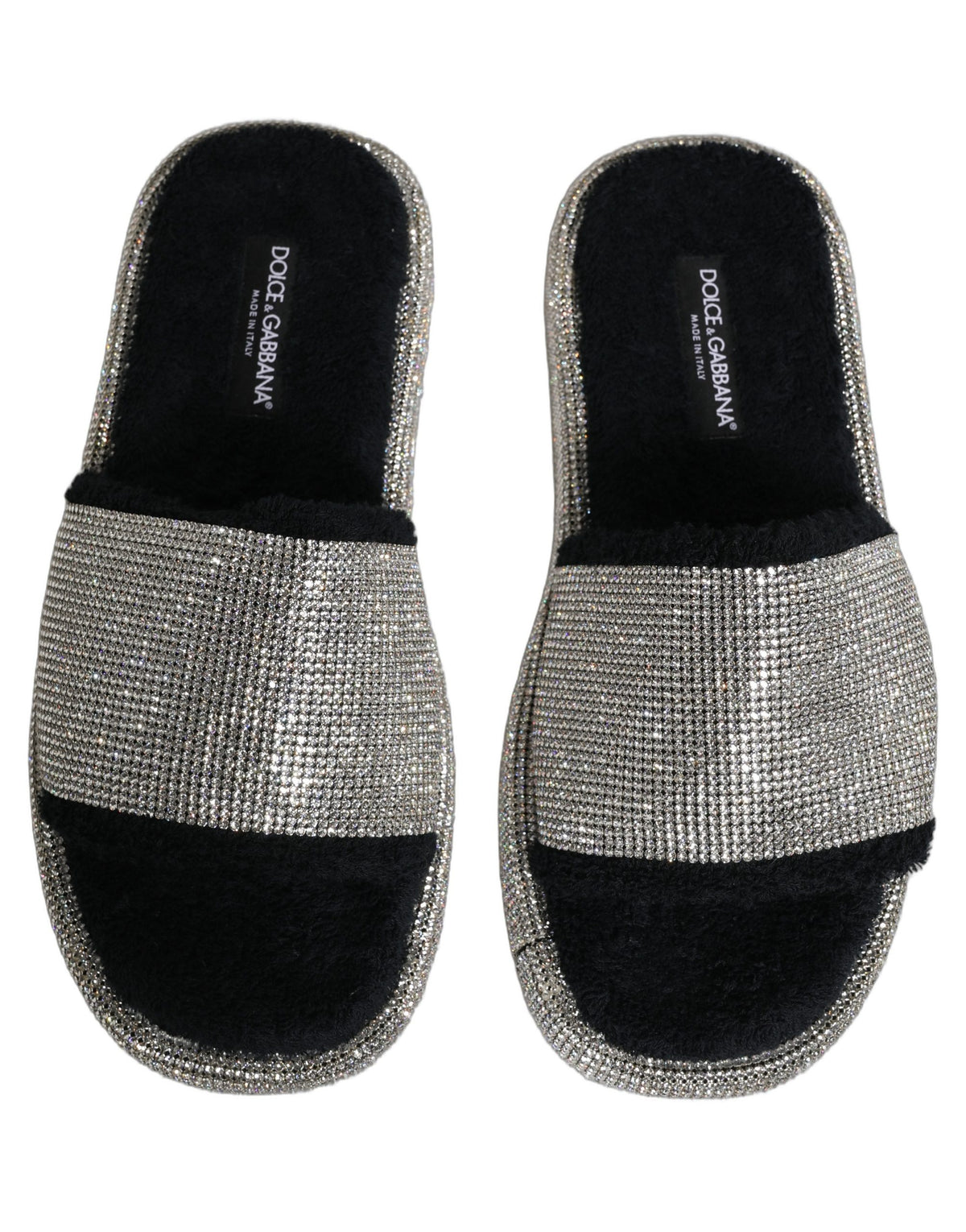 New Dolce & Gabbana Black Crystal Embellished Platform Men Slides Shoes