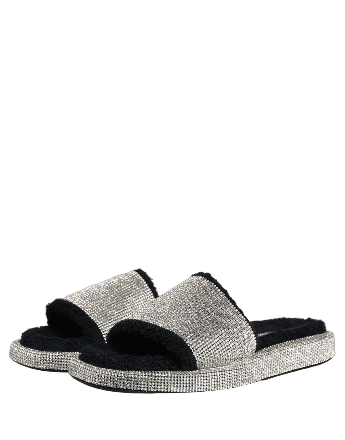New Dolce & Gabbana Black Crystal Embellished Platform Men Slides Shoes