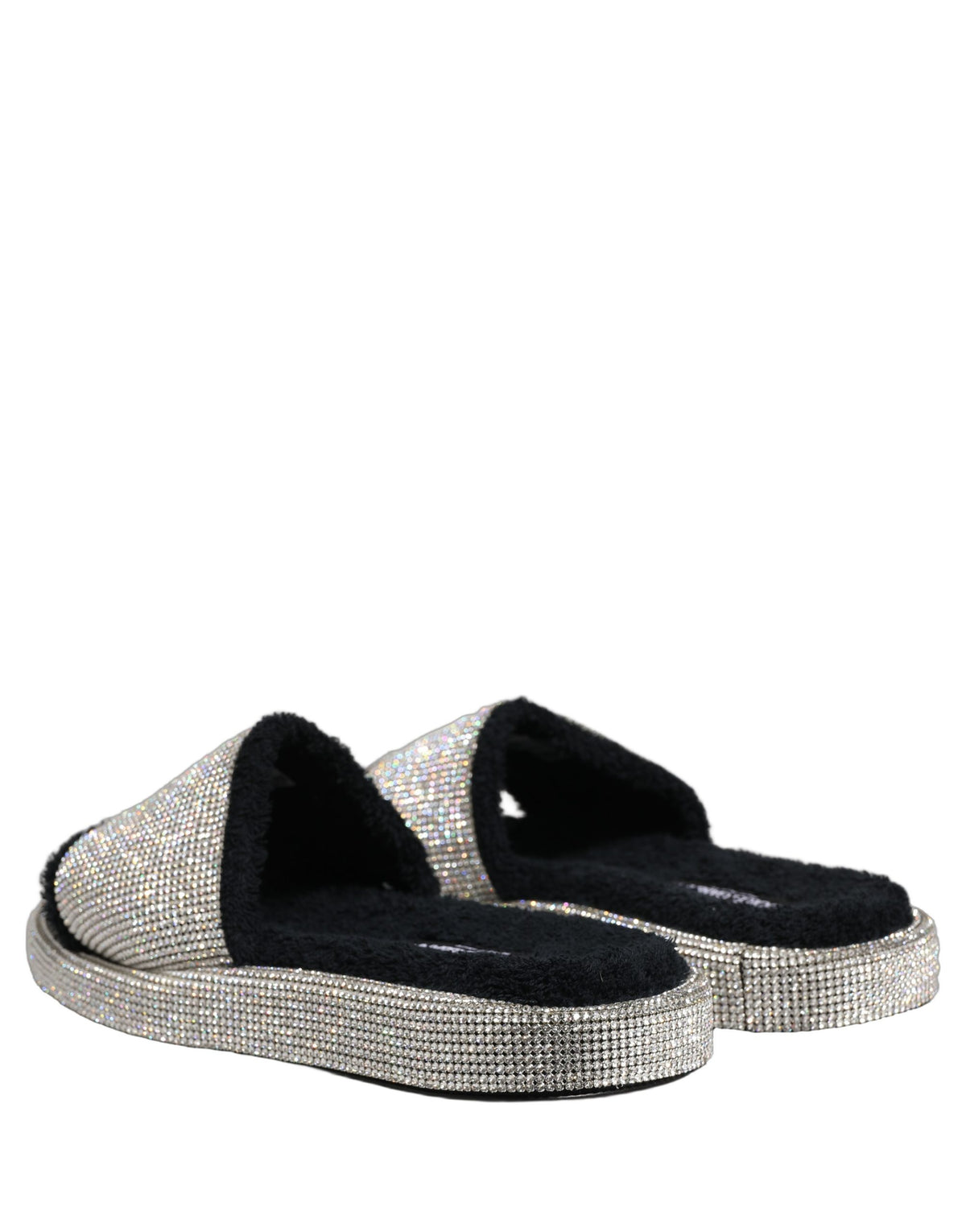 New Dolce & Gabbana Black Crystal Embellished Platform Men Slides Shoes