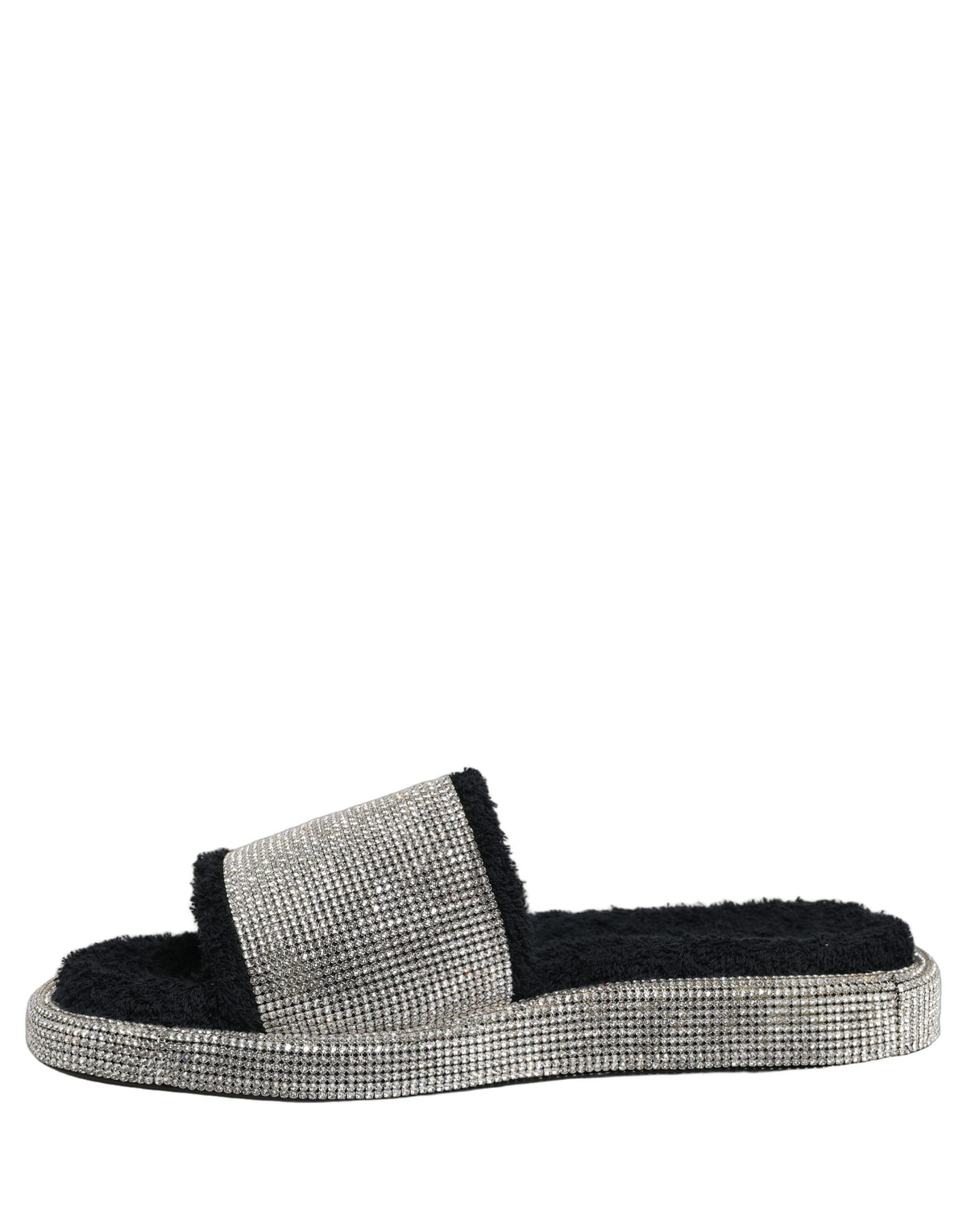 New Dolce & Gabbana Black Crystal Embellished Platform Men Slides Shoes