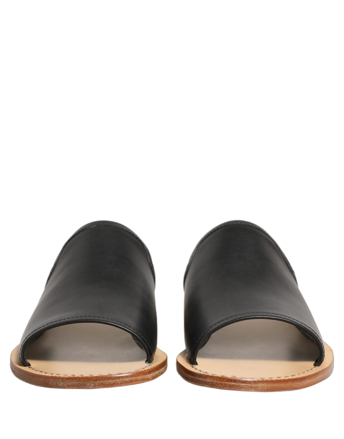 New Dolce & Gabbana Brown Leather Slides Sandals Flats Men Shoes