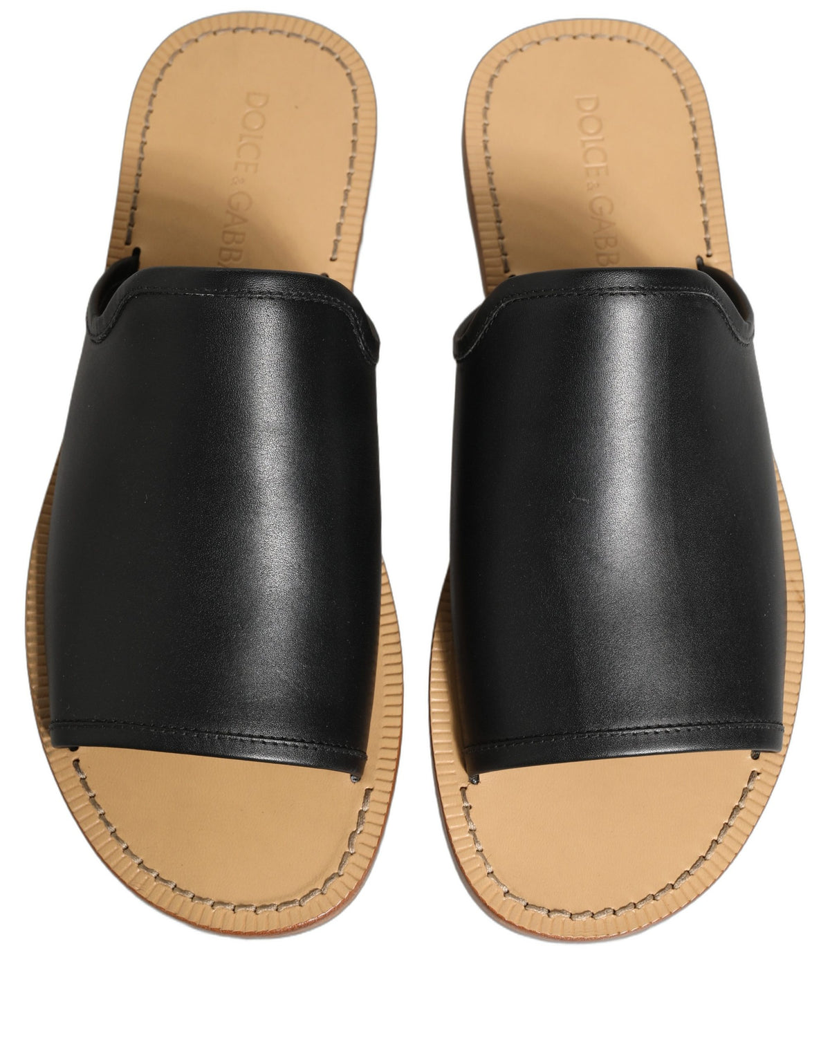 New Dolce & Gabbana Brown Leather Slides Sandals Flats Men Shoes