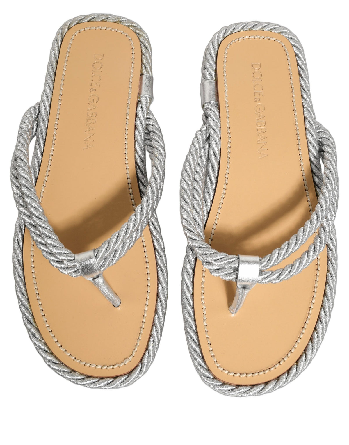 New Dolce & Gabbana Silver Rope Slides Sandals Flip Flops Shoes