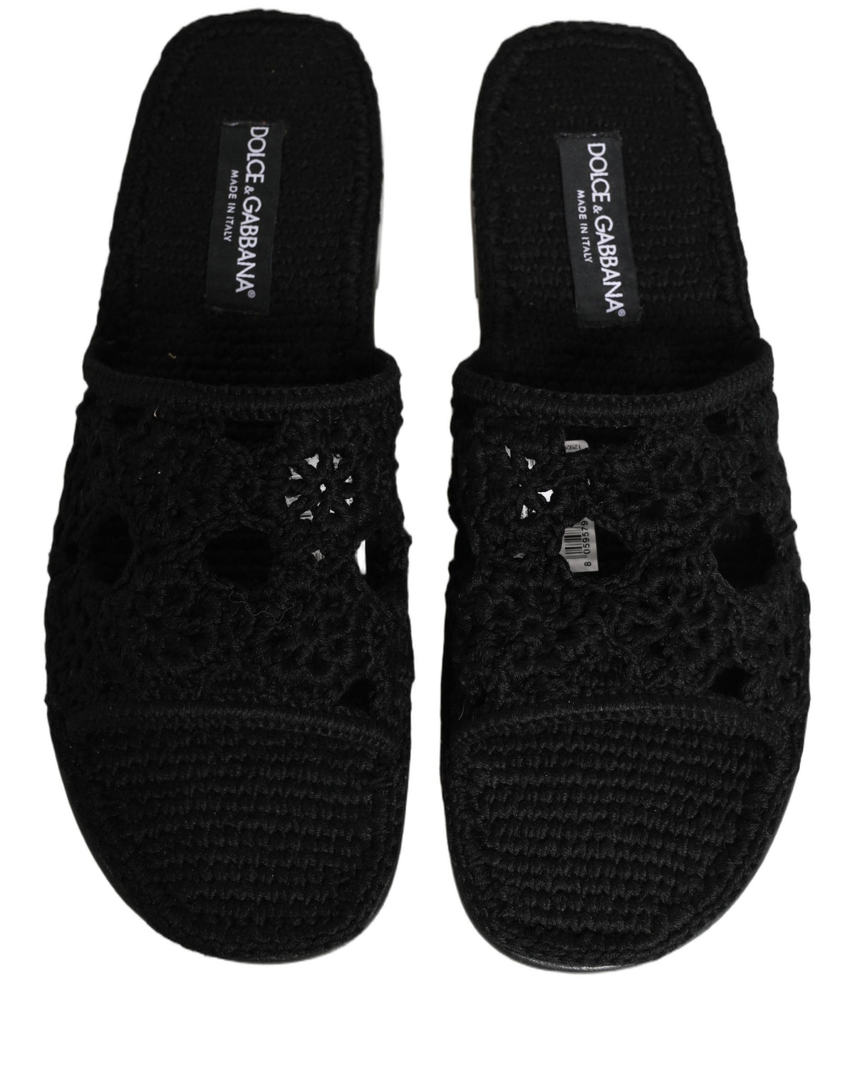 New Dolce & Gabbana Black Fabric Woven Slides Sandals Flats Shoes