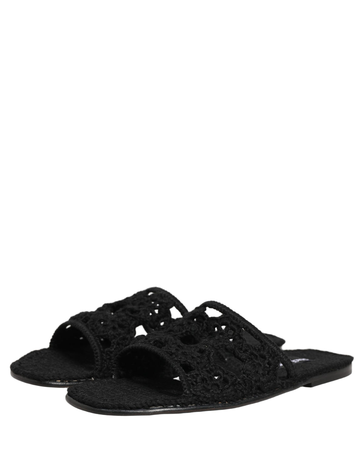 New Dolce & Gabbana Black Fabric Woven Slides Sandals Flats Shoes