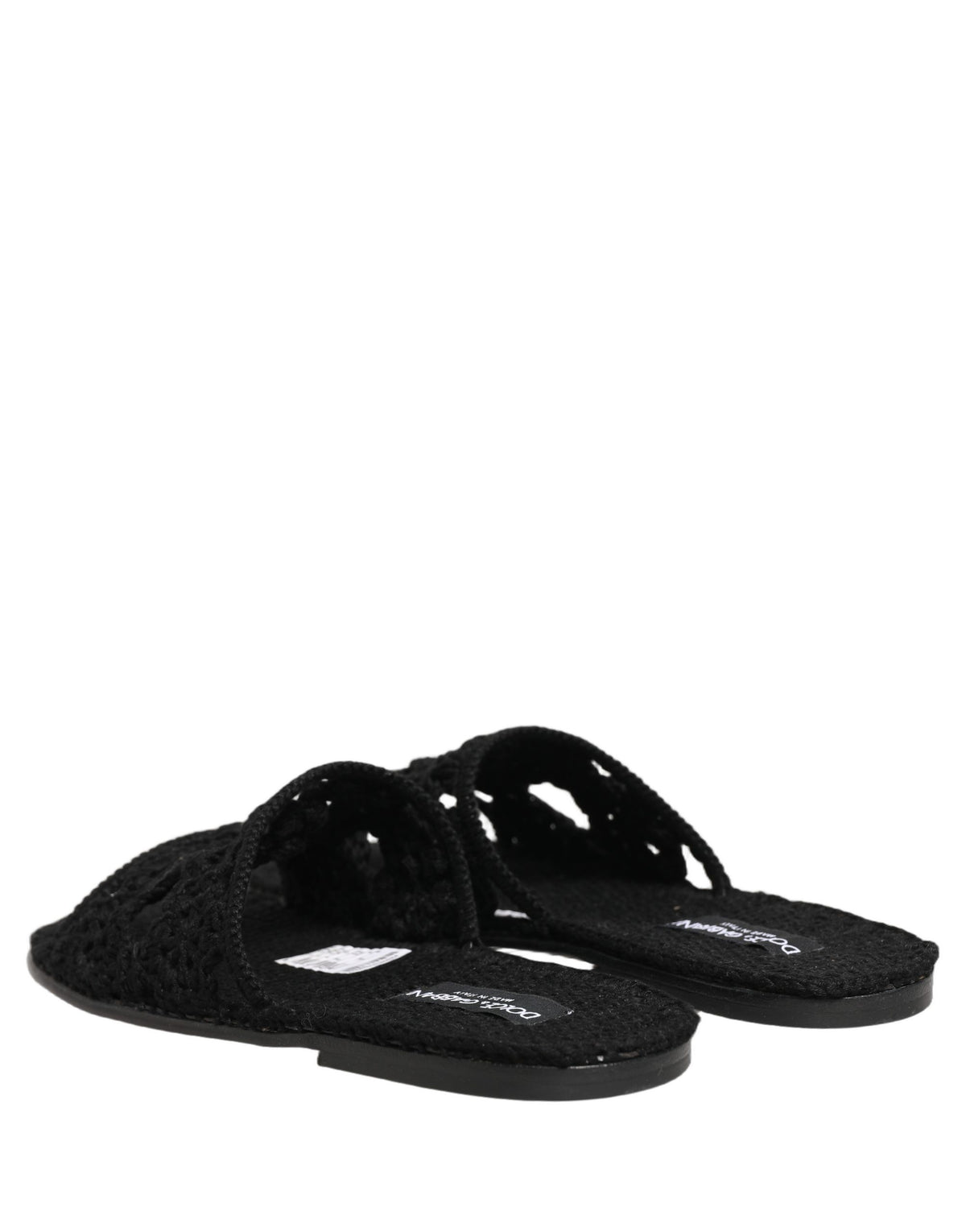 New Dolce & Gabbana Black Fabric Woven Slides Sandals Flats Shoes