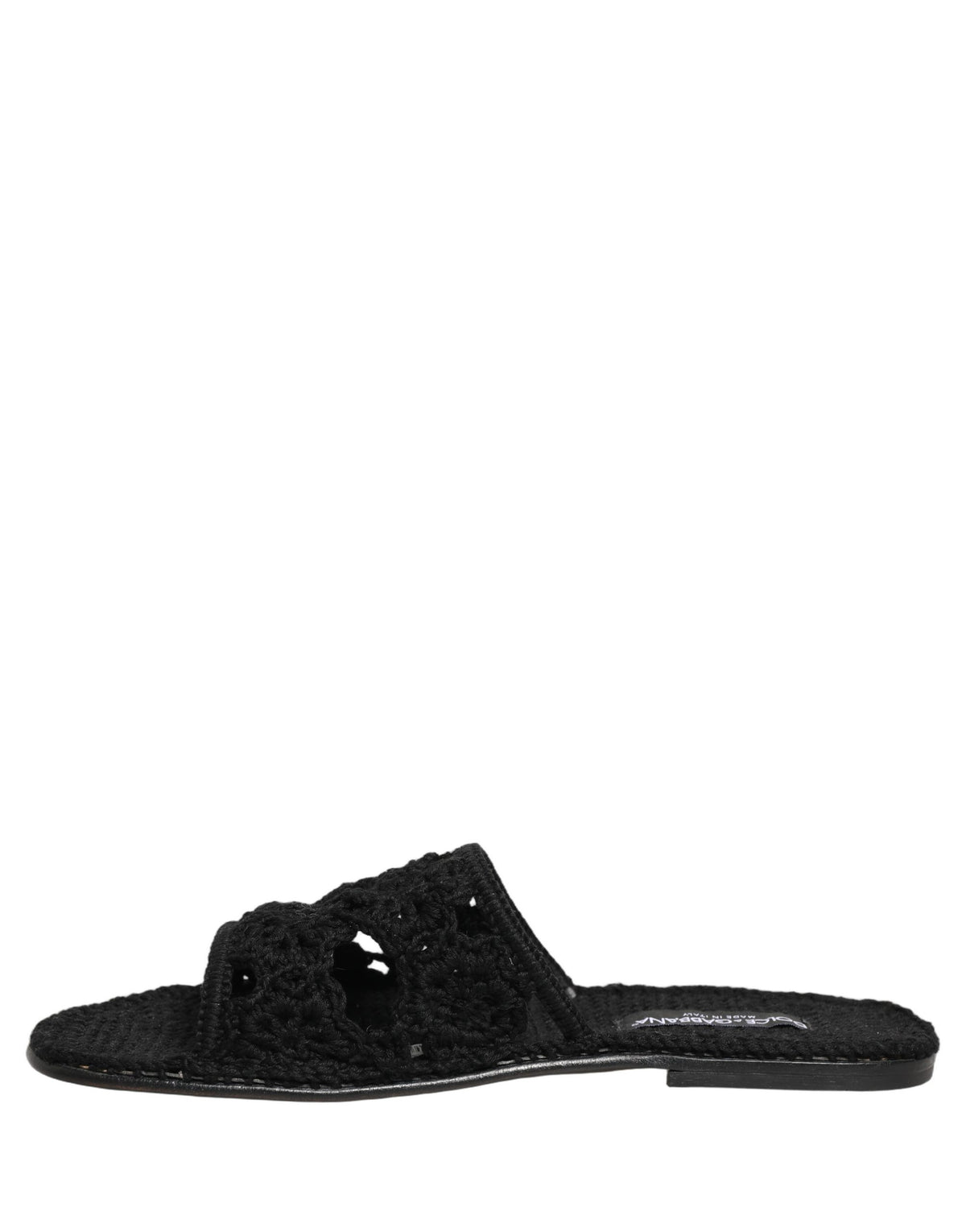 New Dolce & Gabbana Black Fabric Woven Slides Sandals Flats Shoes