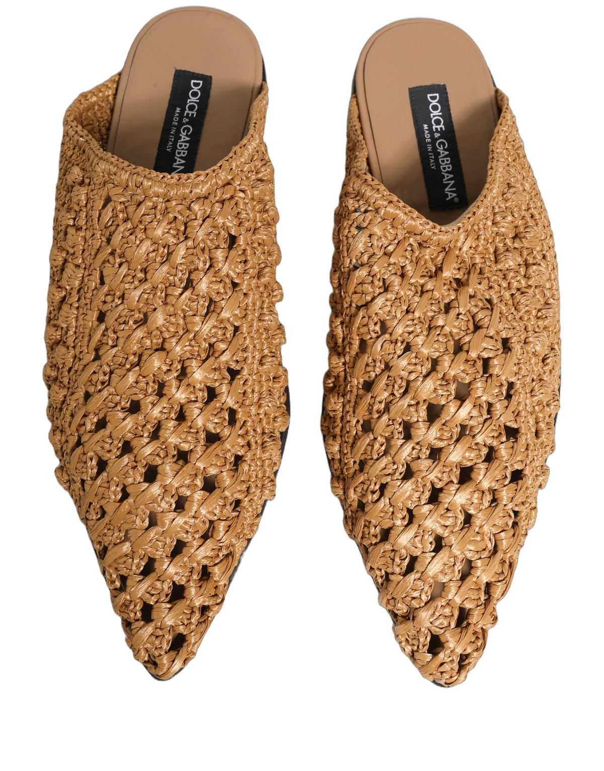 New Dolce & Gabbana Beige Woven Straw Slides Sandals Flats Shoes
