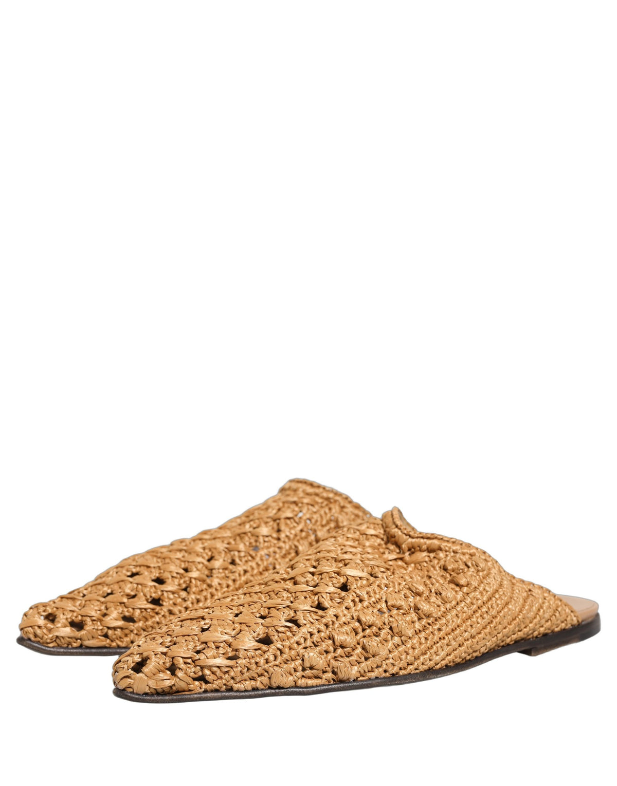 New Dolce & Gabbana Beige Woven Straw Slides Sandals Flats Shoes