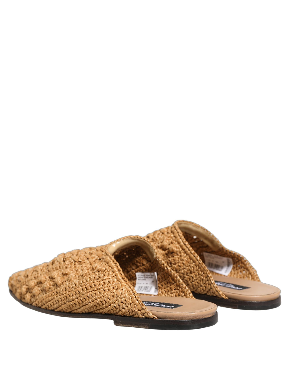 New Dolce & Gabbana Beige Woven Straw Slides Sandals Flats Shoes