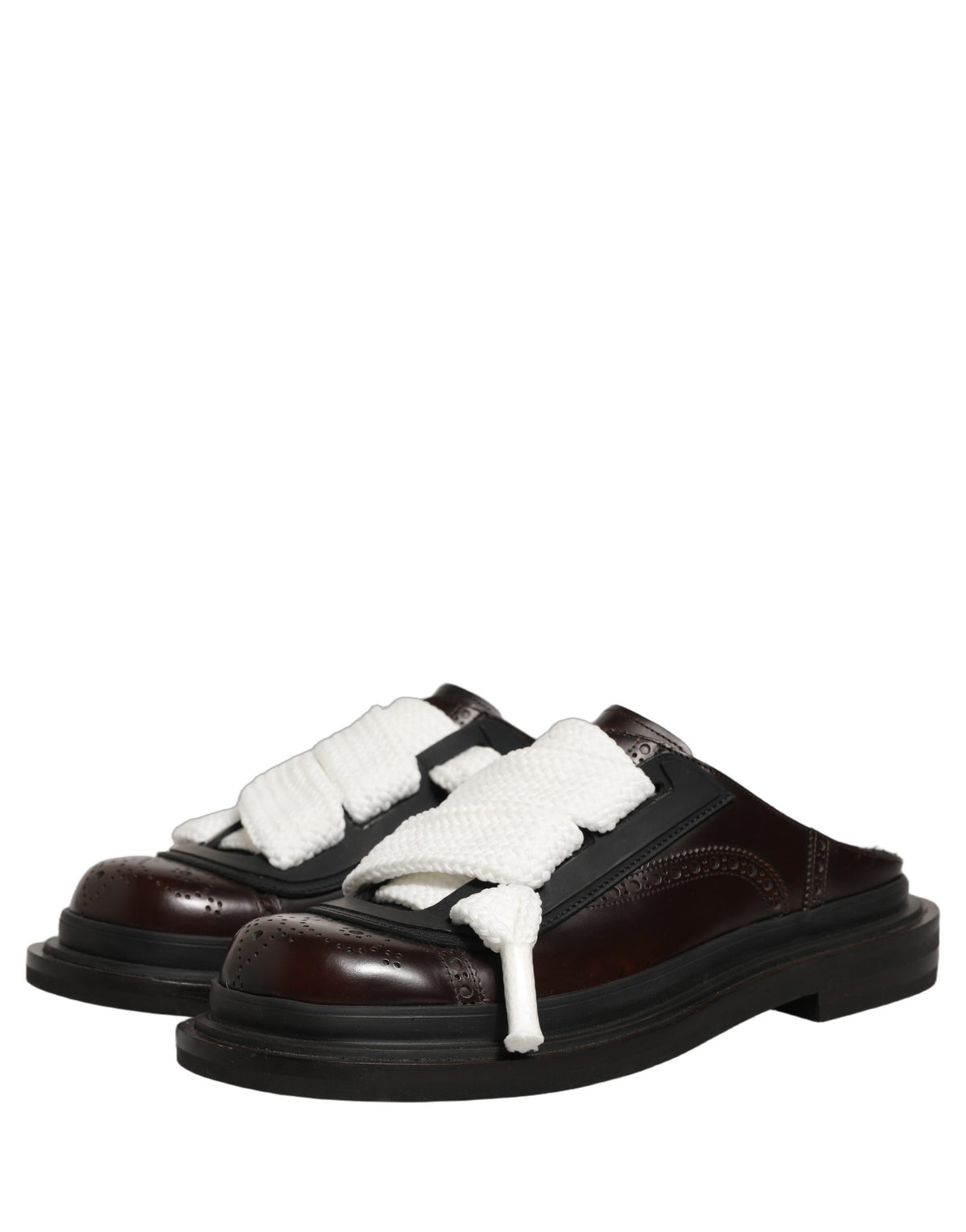 New Dolce & Gabbana Brown Leather Slip On Flat Sandals Men Shoes