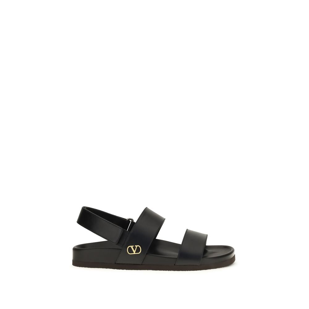 Valentino Garavani Black Leather Flat Sandals
