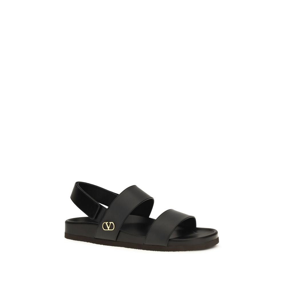 Valentino Garavani Black Leather Flat Sandals