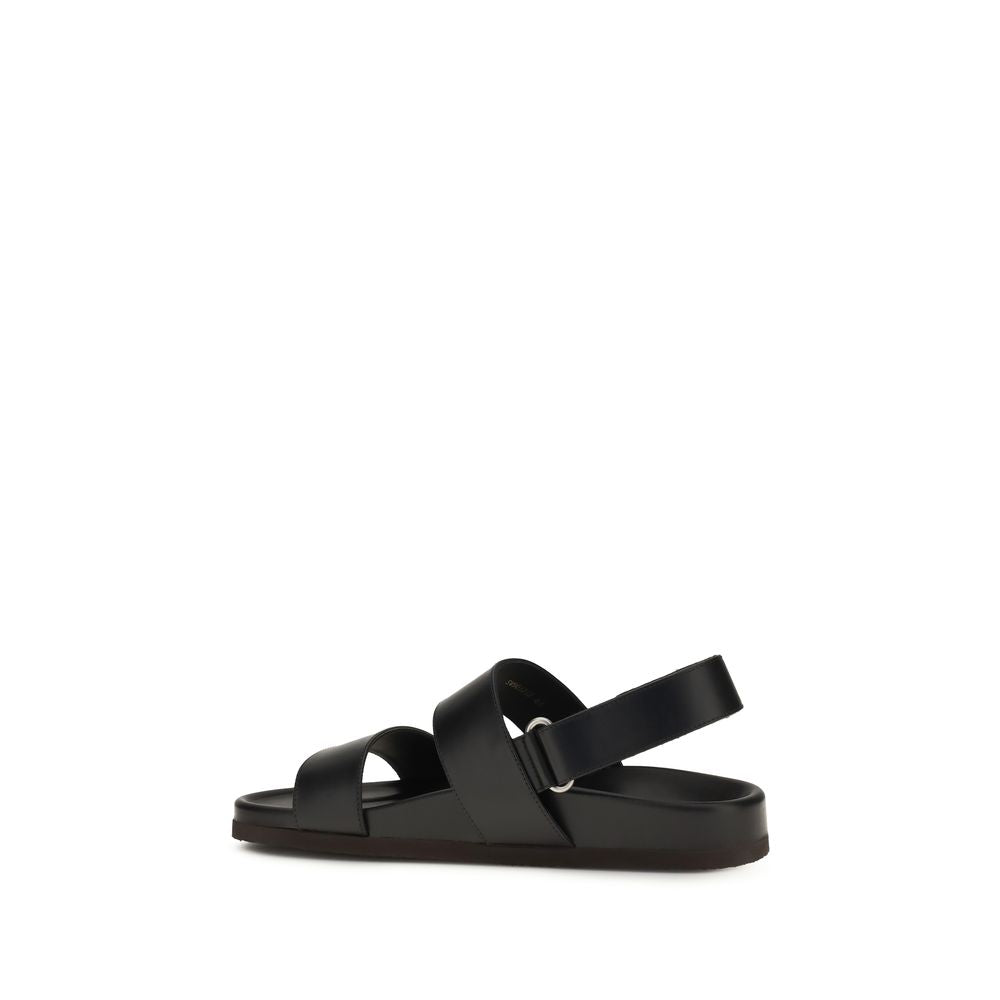 Valentino Garavani Black Leather Flat Sandals