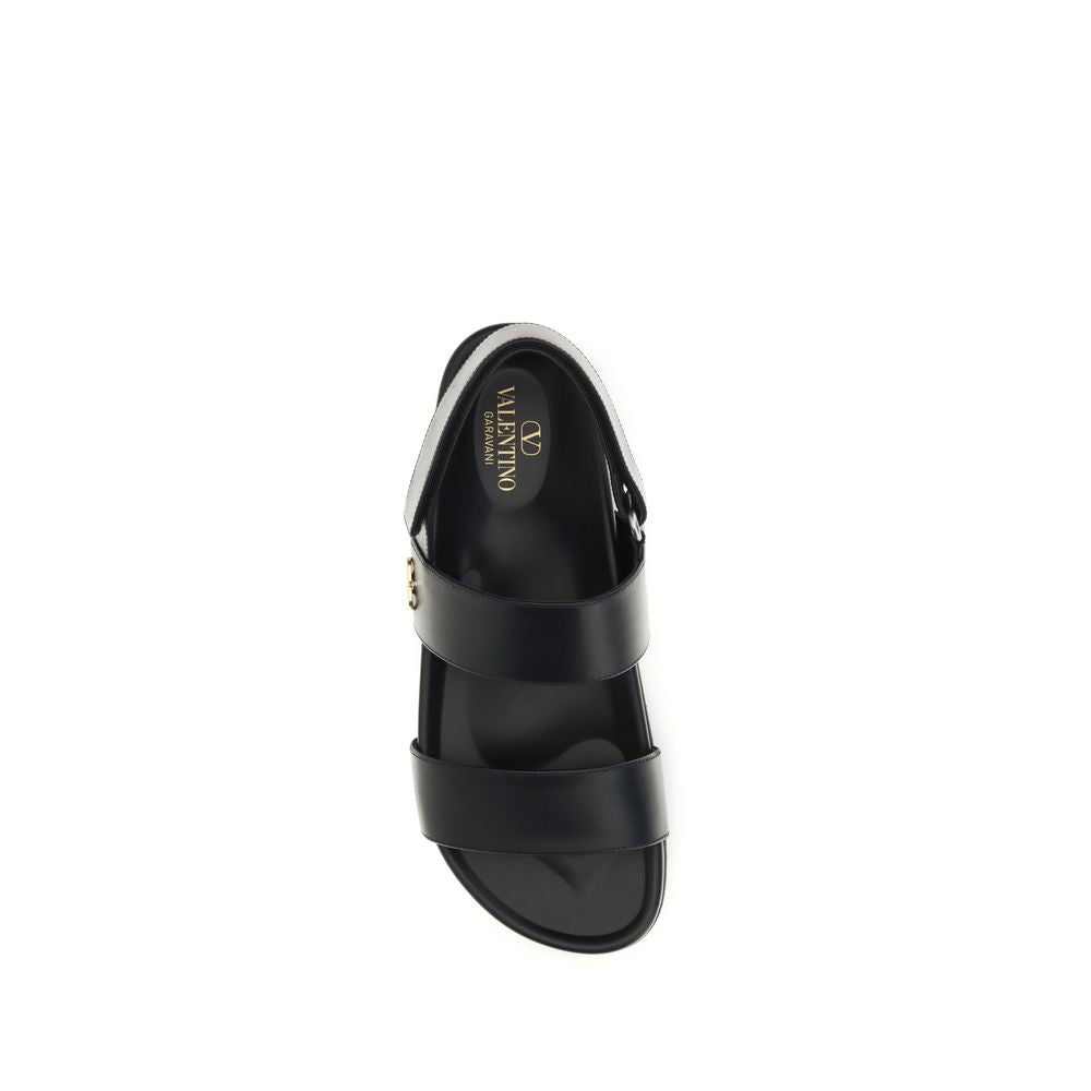 Valentino Garavani Black Leather Flat Sandals