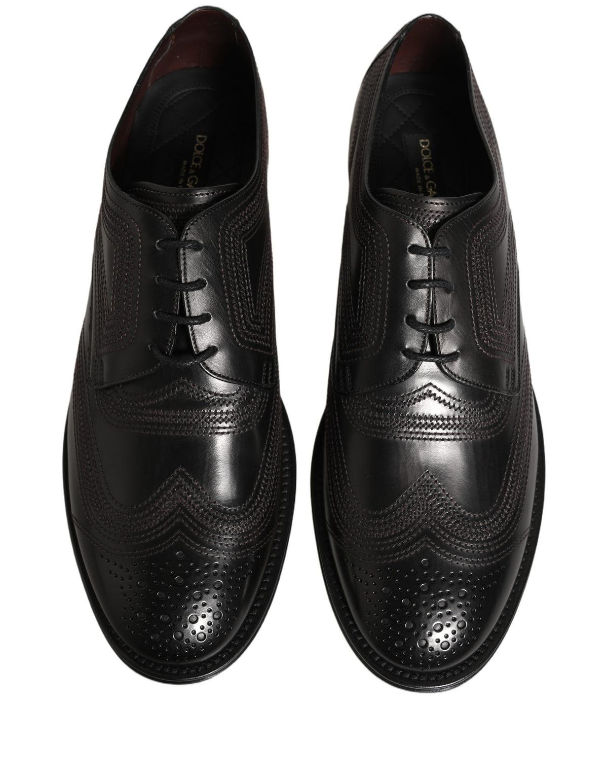 New Dolce & Gabbana Black Embroidered Leather Derby Dress Shoes