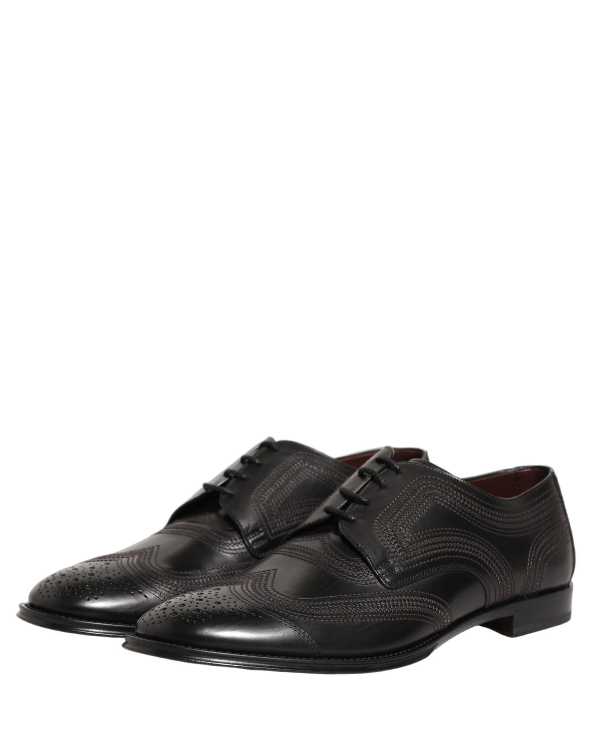 New Dolce & Gabbana Black Embroidered Leather Derby Dress Shoes