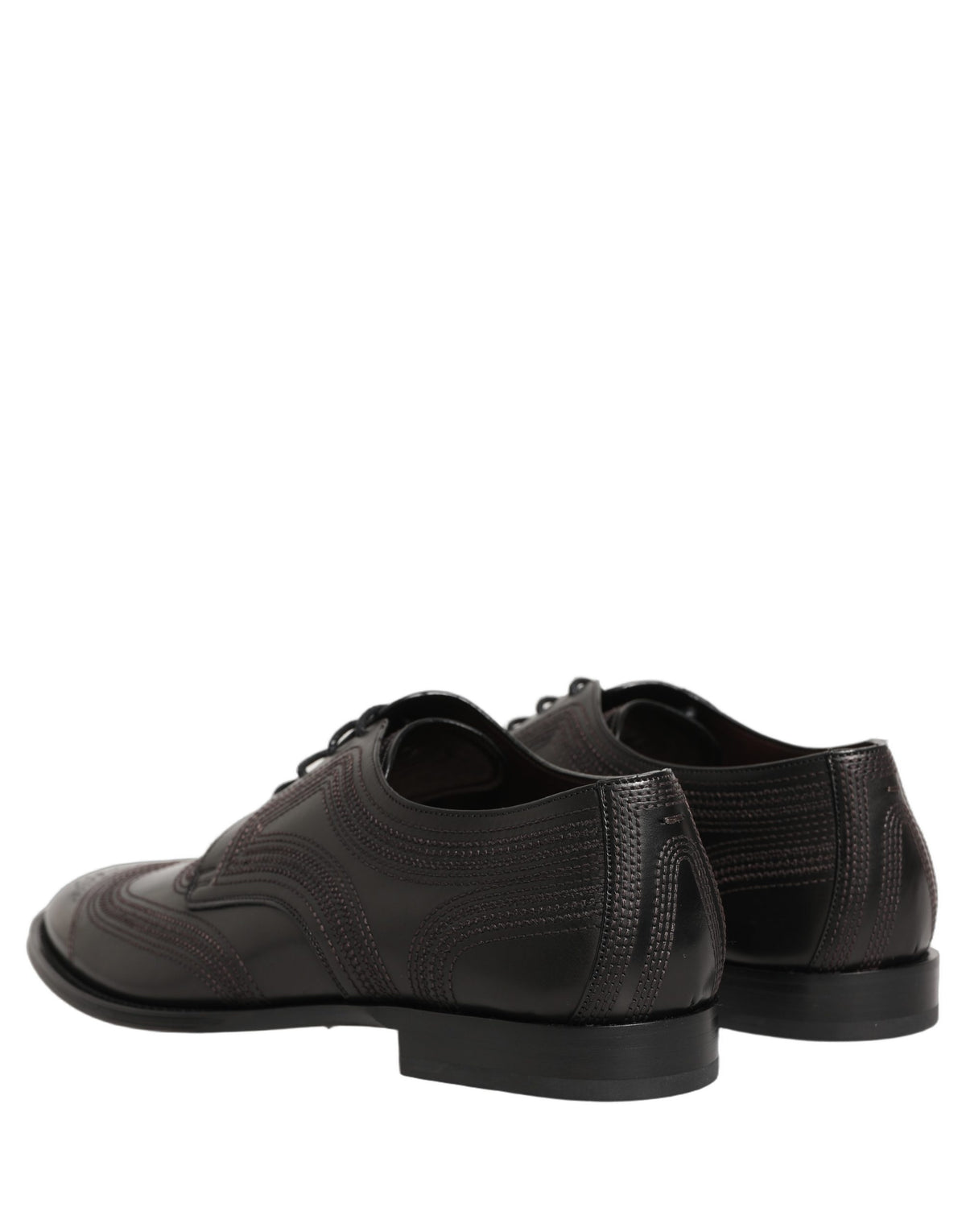 New Dolce & Gabbana Black Embroidered Leather Derby Dress Shoes