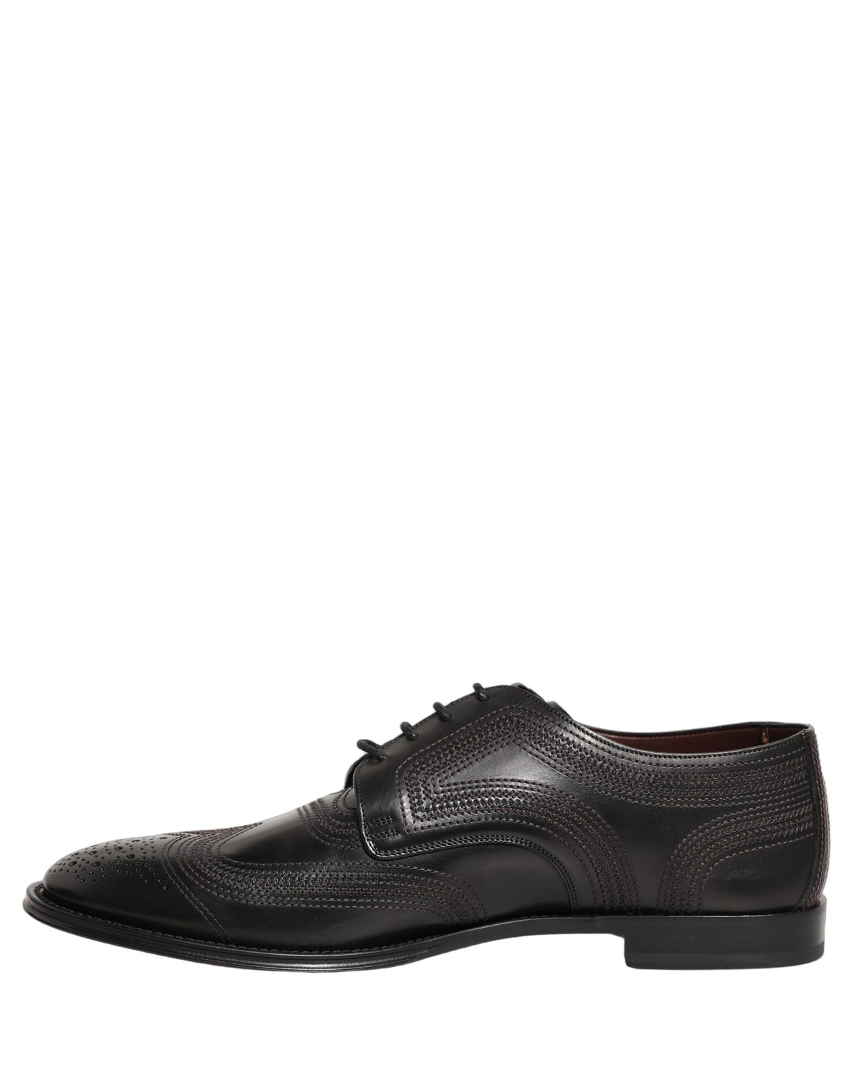 New Dolce & Gabbana Black Embroidered Leather Derby Dress Shoes