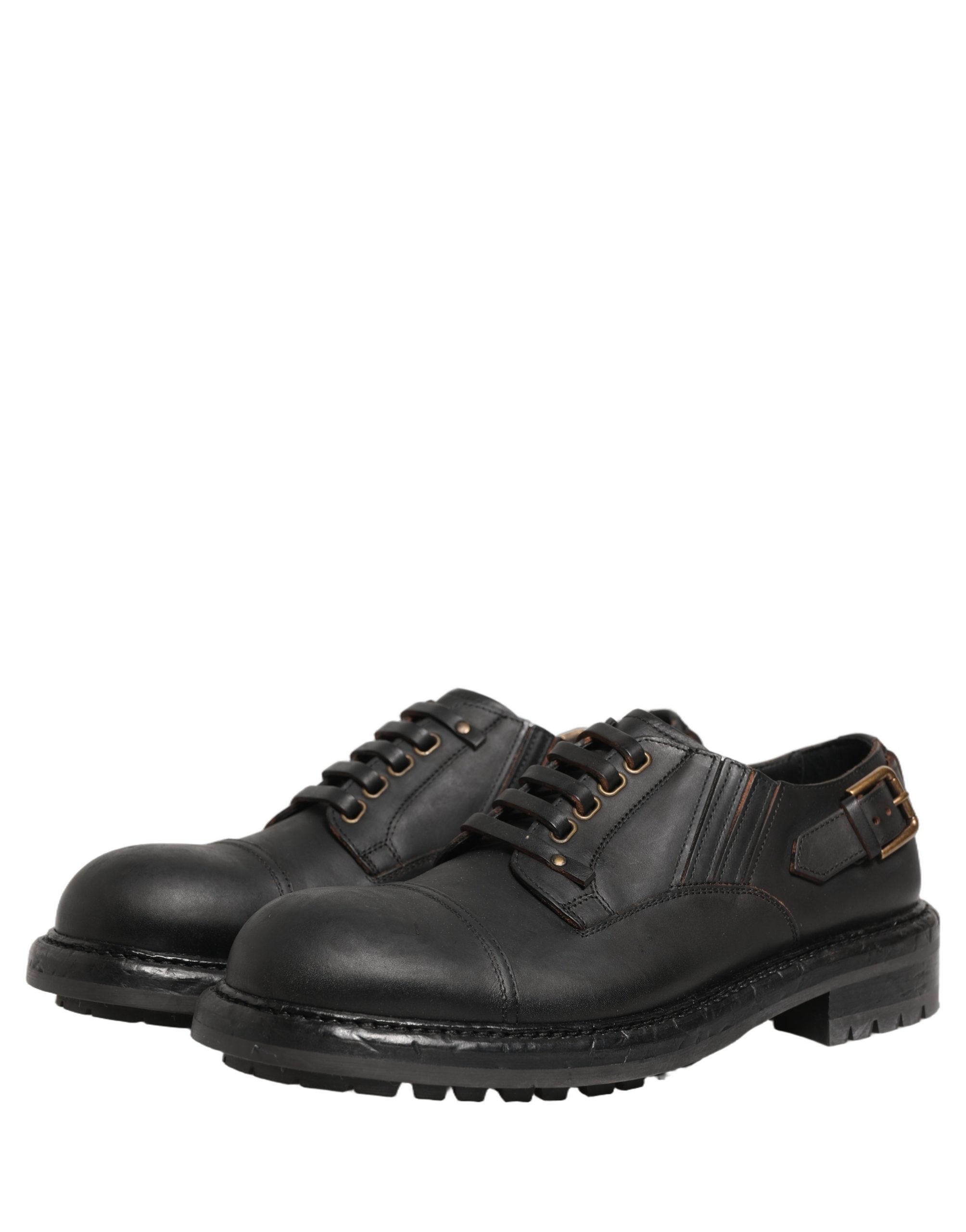 Pre-Owned Dolce & Gabbana Dress Black Leather Lace Up Derby Men Shoes