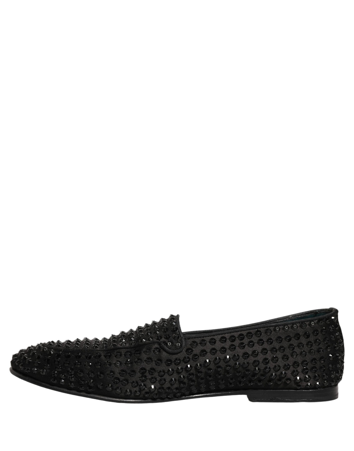 New Dolce & Gabbana Black Rhinestone Embellished Loafers Shoes