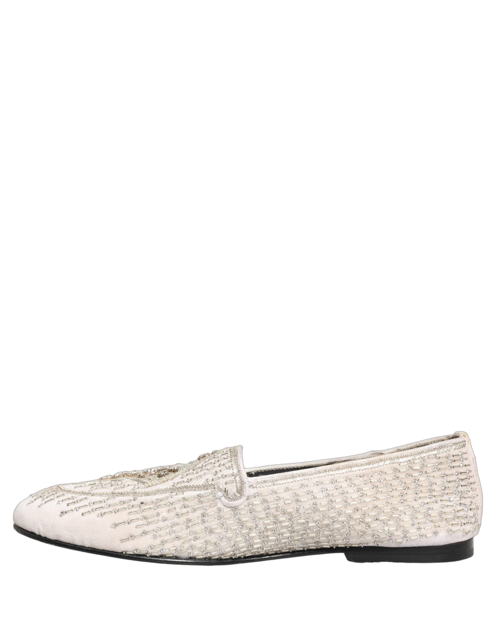 Pre-Owned Dolce & Gabbana White Satin Embellished Dress Loafers Shoes