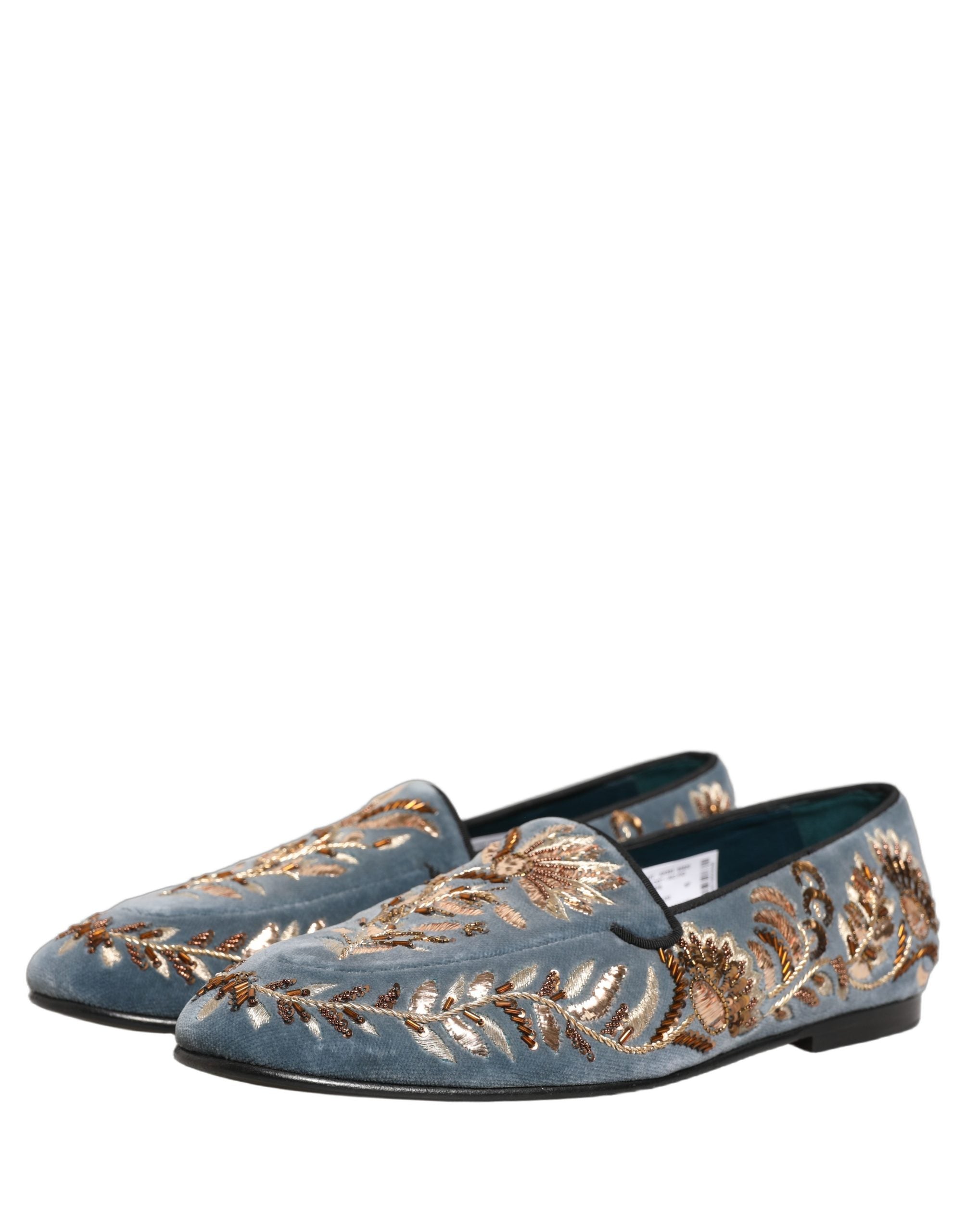 Pre-Owned Dolce & Gabbana Blue Velvet Embellished Dress Loafers Shoes