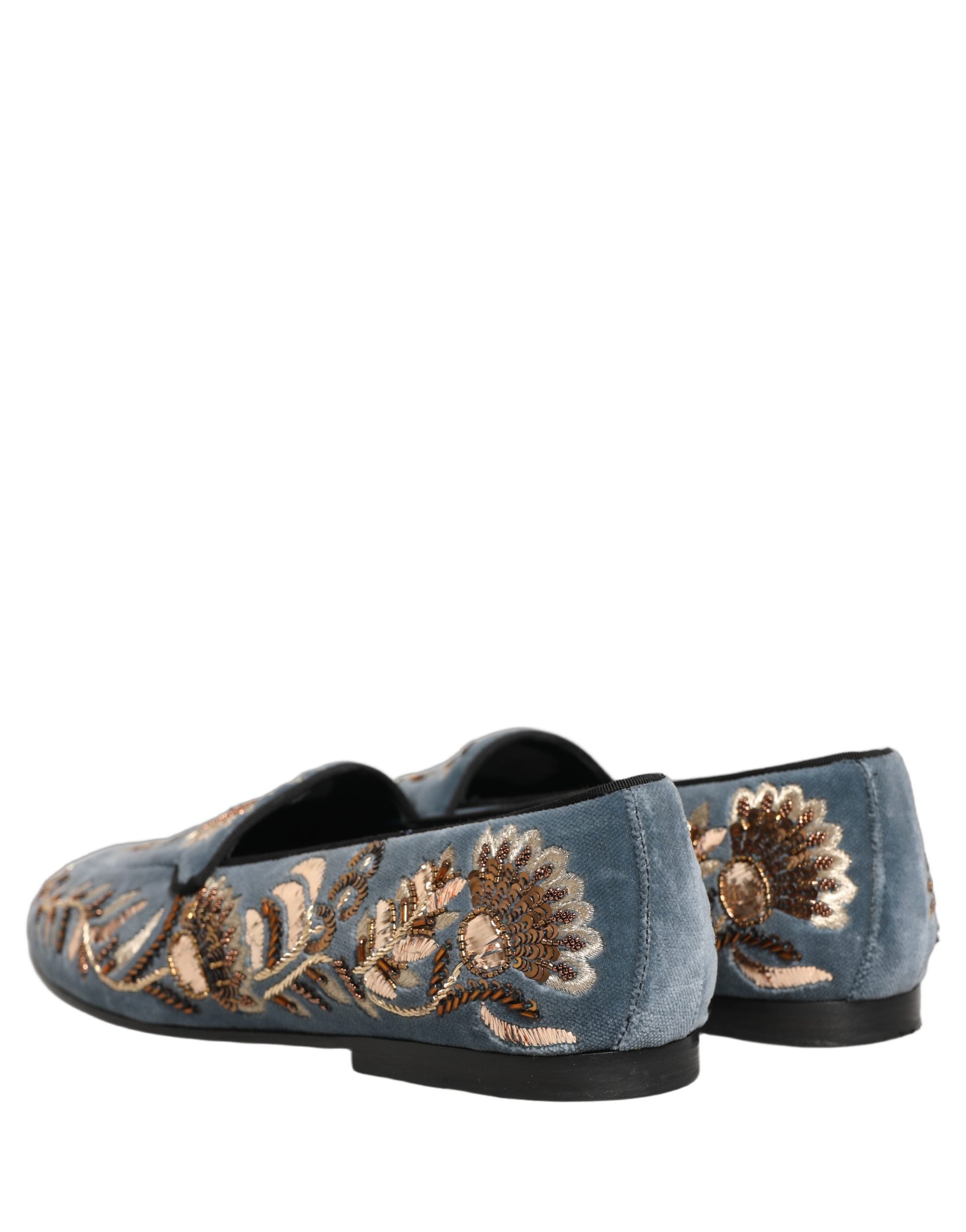 Pre-Owned Dolce & Gabbana Blue Velvet Embellished Dress Loafers Shoes