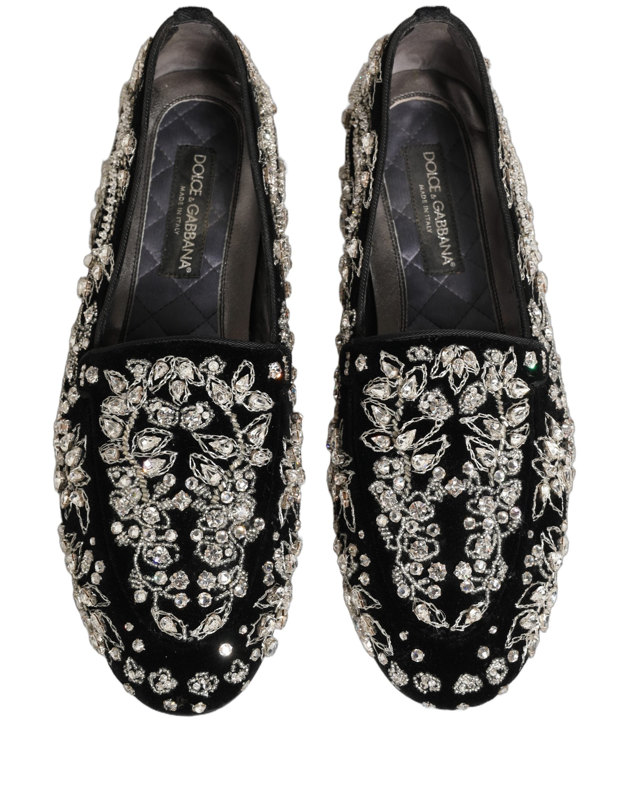 Pre-Owned Dolce & Gabbana Black Velvet Embellished Dress Loafers Shoes