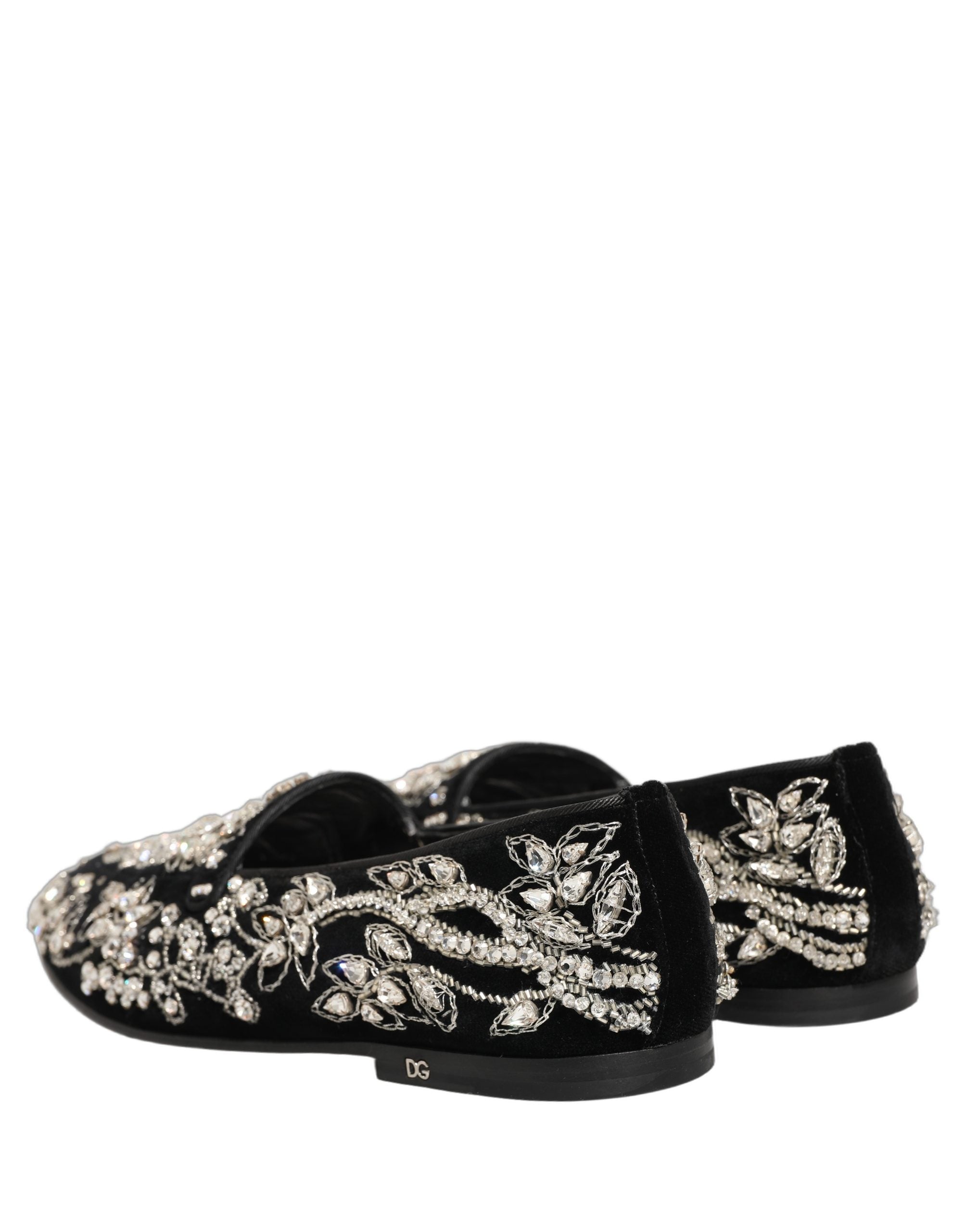 Pre-Owned Dolce & Gabbana Black Velvet Embellished Dress Loafers Shoes
