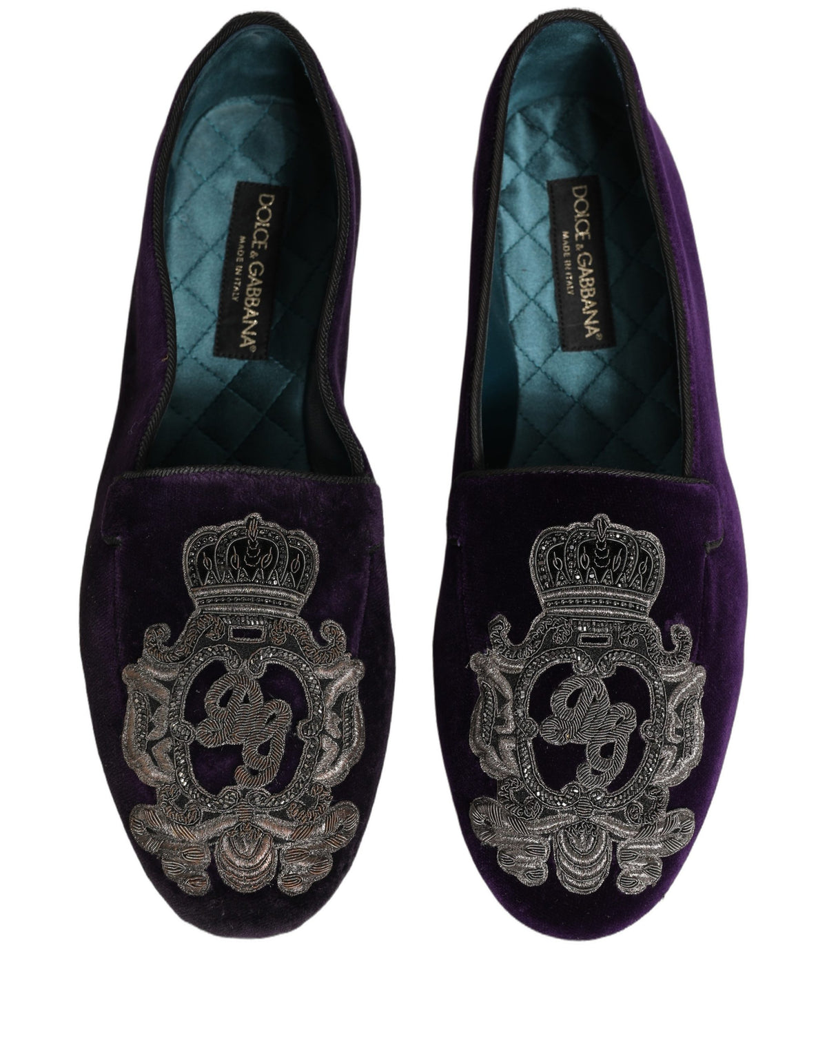 New Dolce & Gabbana Purple Velvet Crown Embroidery Loafers Shoes