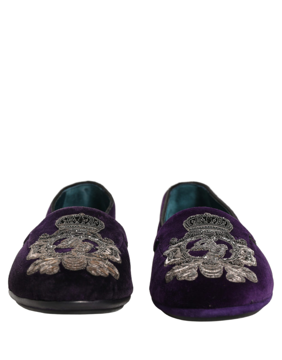 New Dolce & Gabbana Purple Velvet Crown Embroidery Loafers Shoes