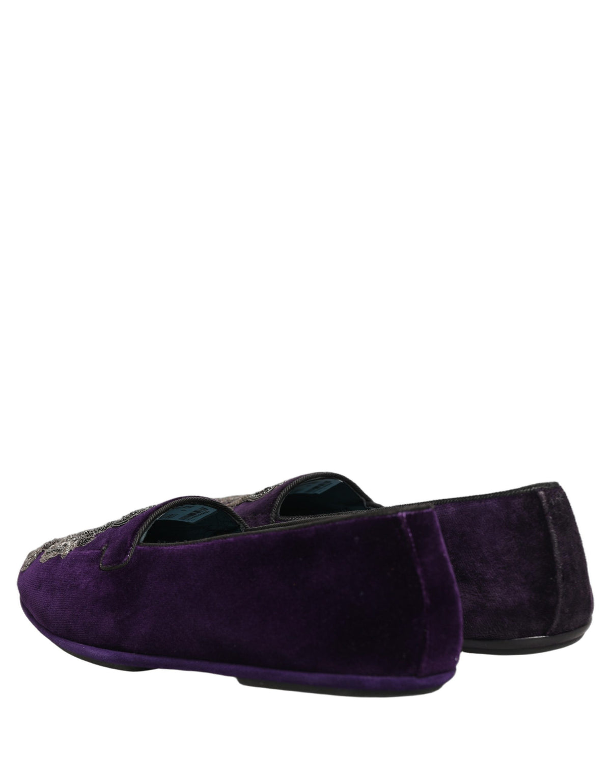 New Dolce & Gabbana Purple Velvet Crown Embroidery Loafers Shoes