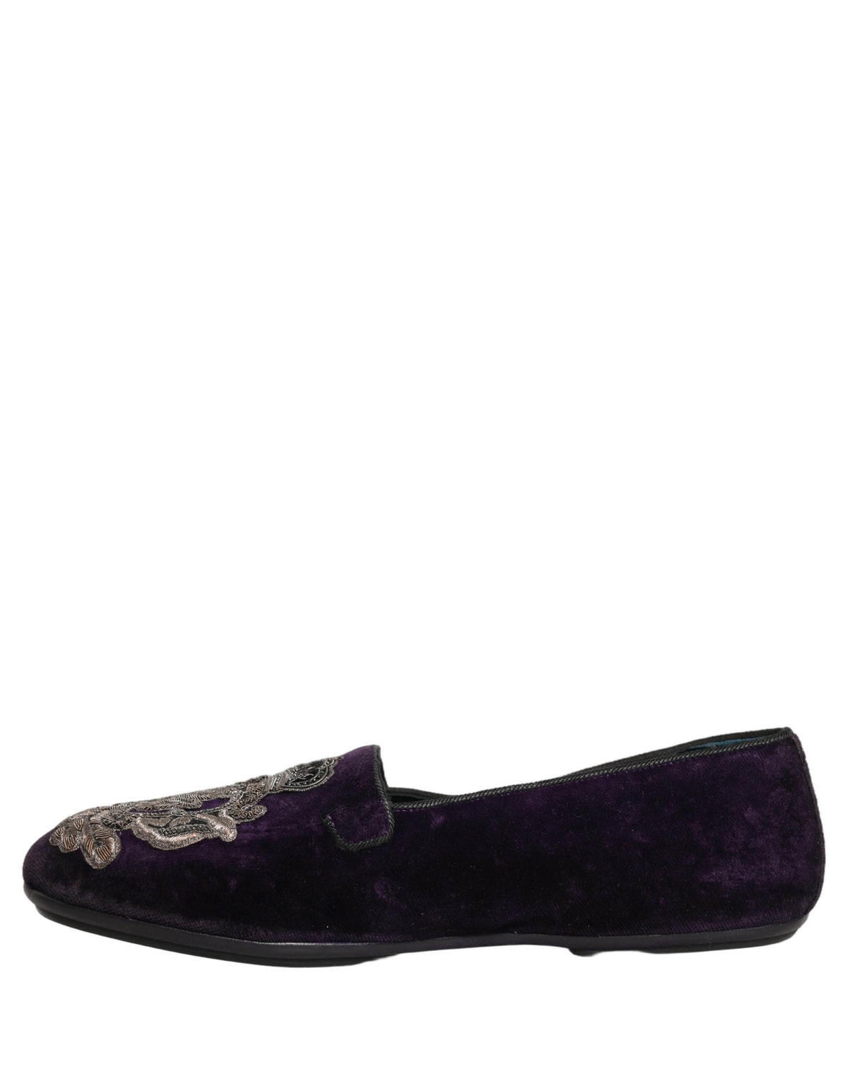 New Dolce & Gabbana Purple Velvet Crown Embroidery Loafers Shoes