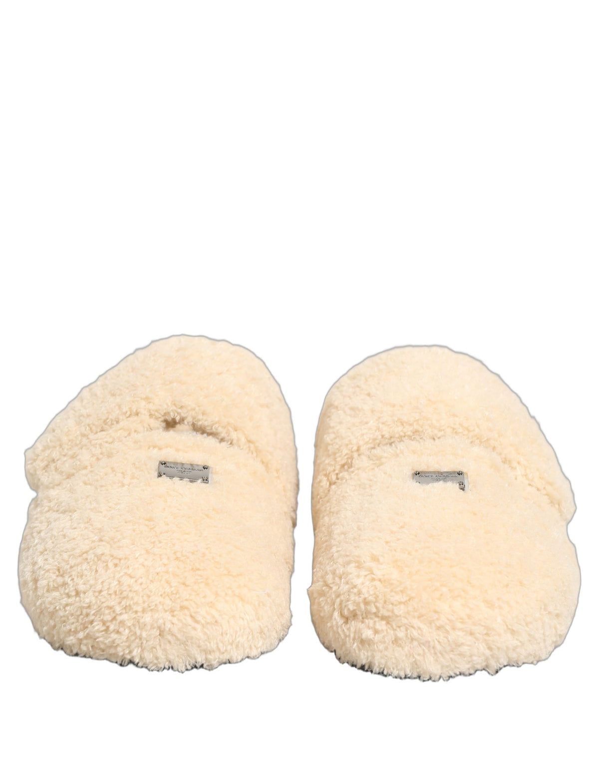 New Dolce & Gabbana Beige Faux Fur Flats Men Slides Sandals Shoes