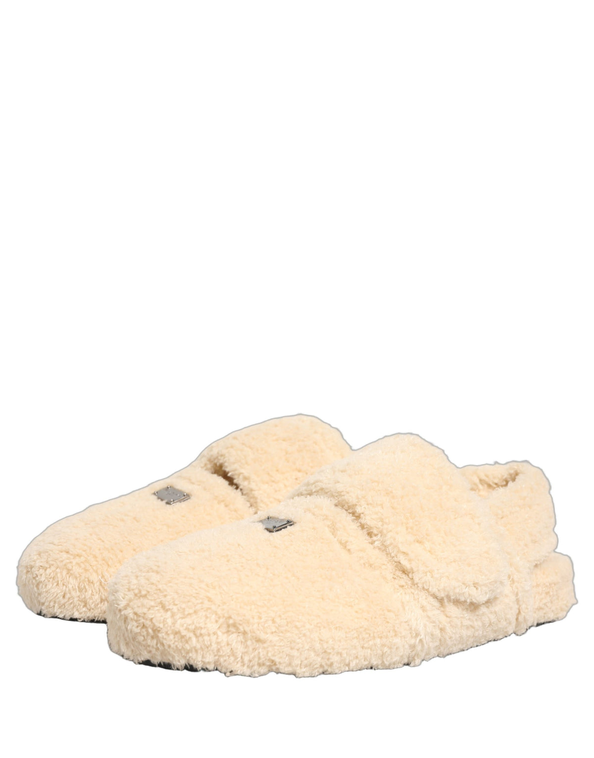 New Dolce & Gabbana Beige Faux Fur Flats Men Slides Sandals Shoes