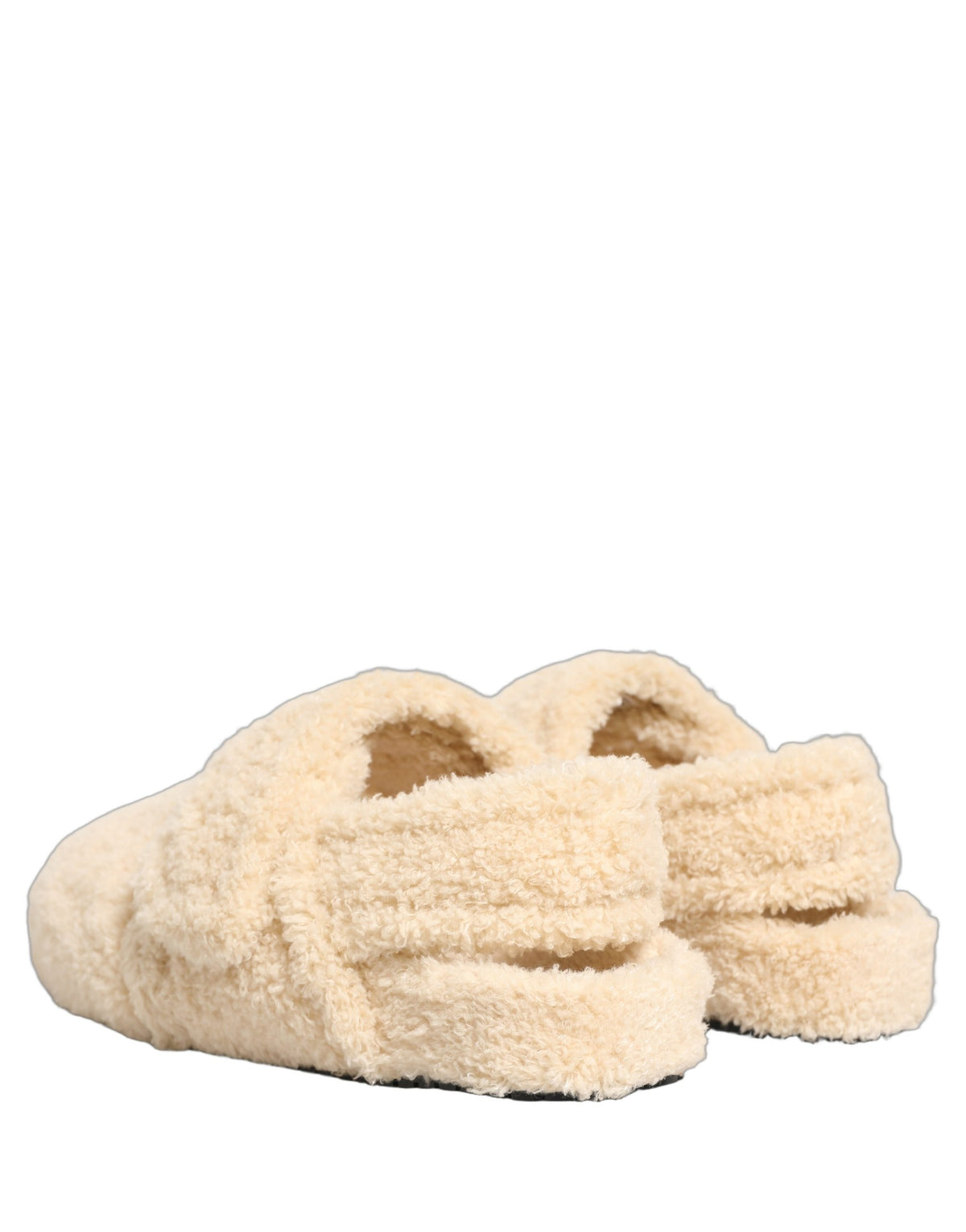 New Dolce & Gabbana Beige Faux Fur Flats Men Slides Sandals Shoes