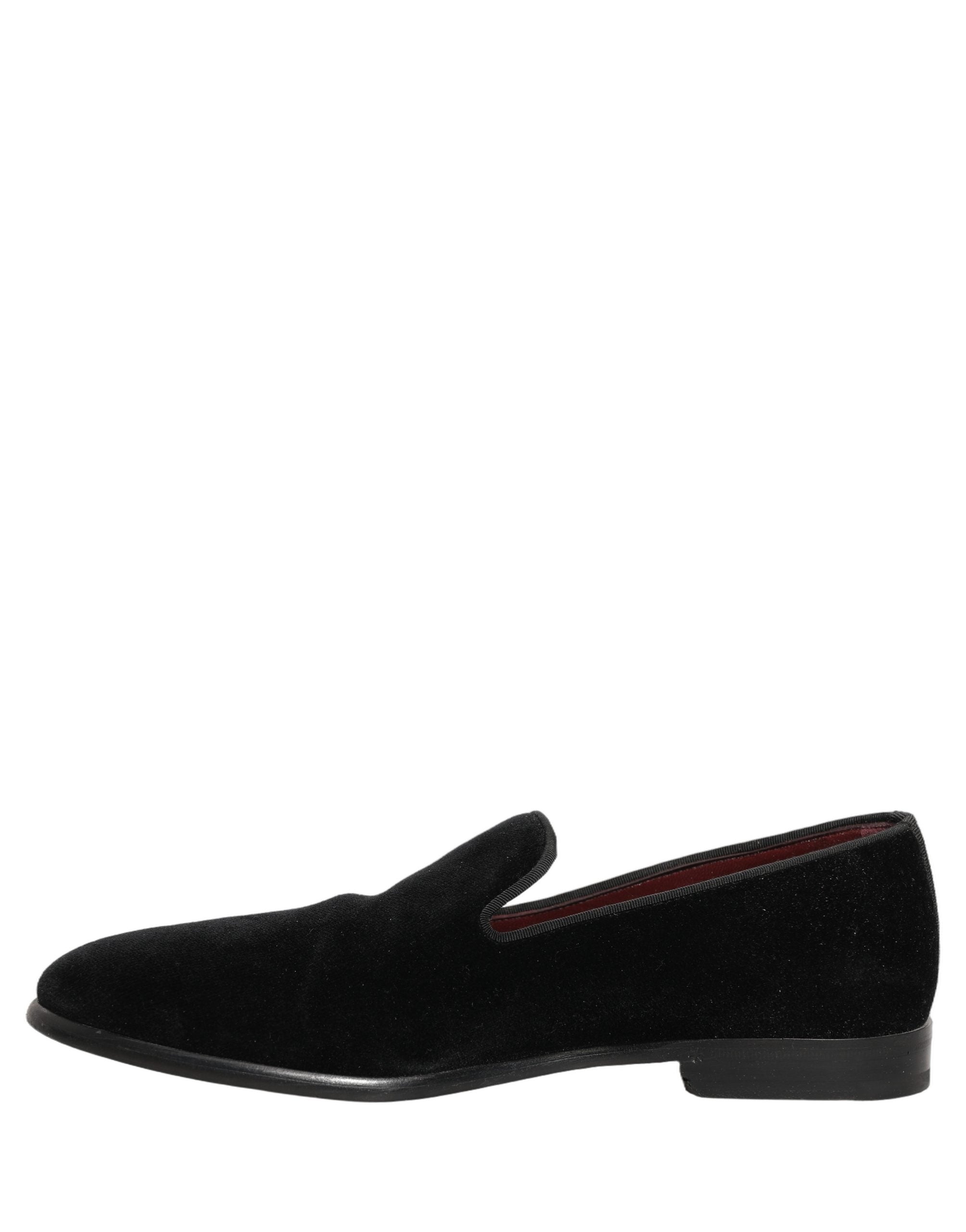 Dolce & Gabbana Black Velvet Cotton Loafers Formal Dress Shoes