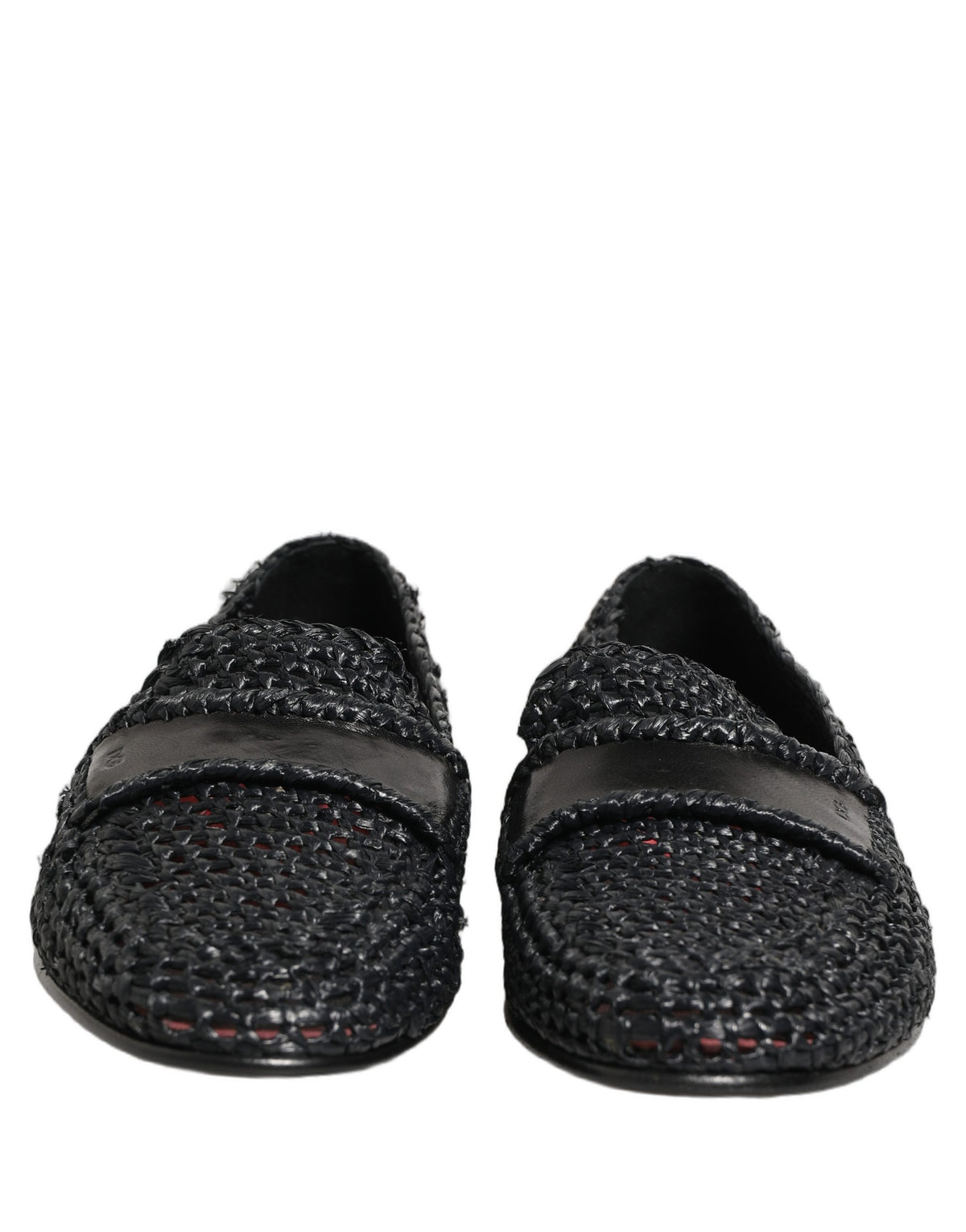 Dolce & Gabbana Black Woven Raffia Slip On Loafers Shoes
