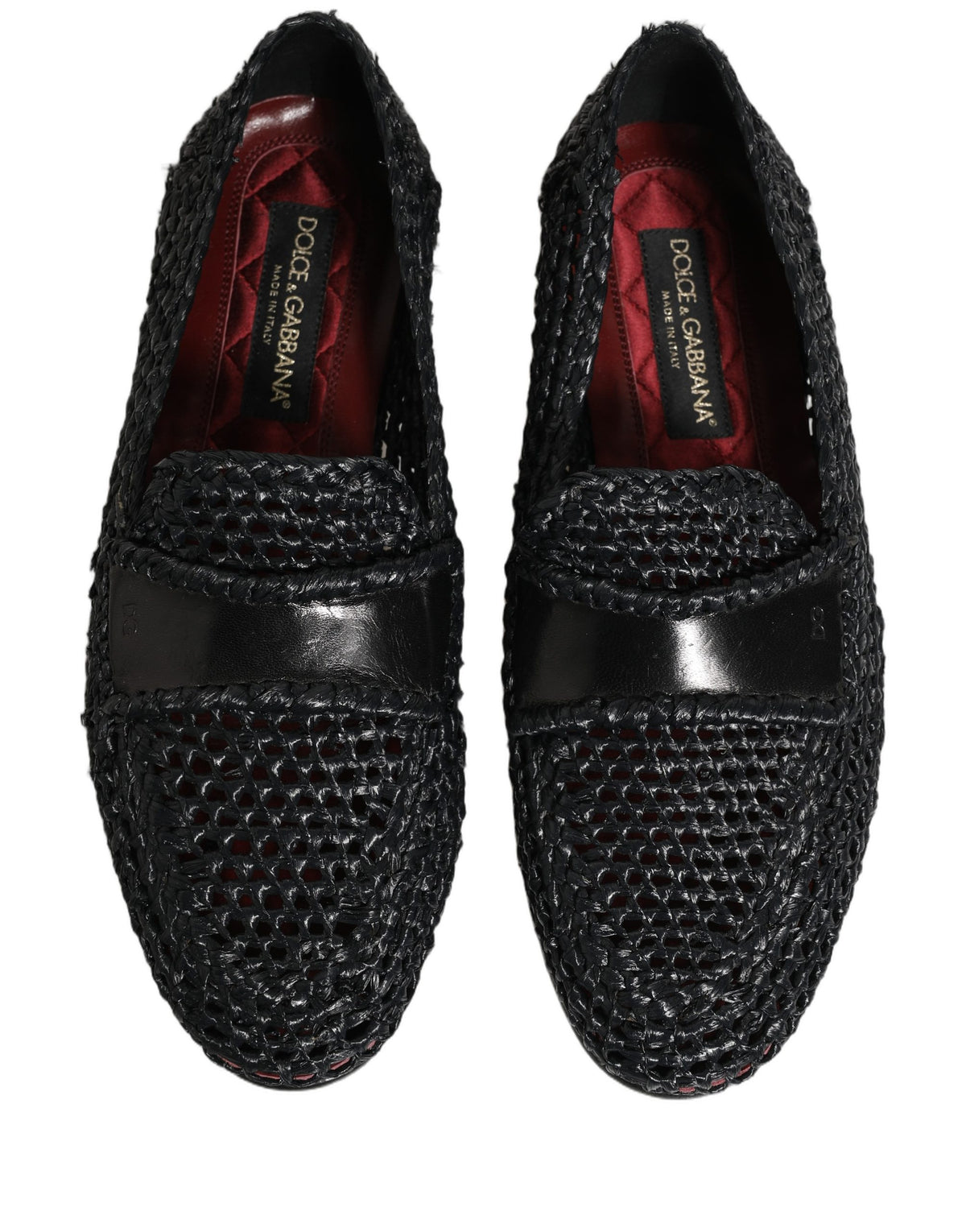 New Dolce & Gabbana Black Woven Raffia Slip On Loafers Shoes