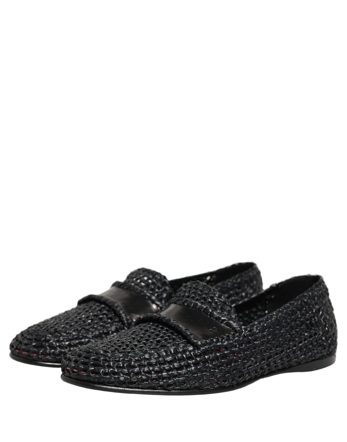 New Dolce & Gabbana Black Woven Raffia Slip On Loafers Shoes